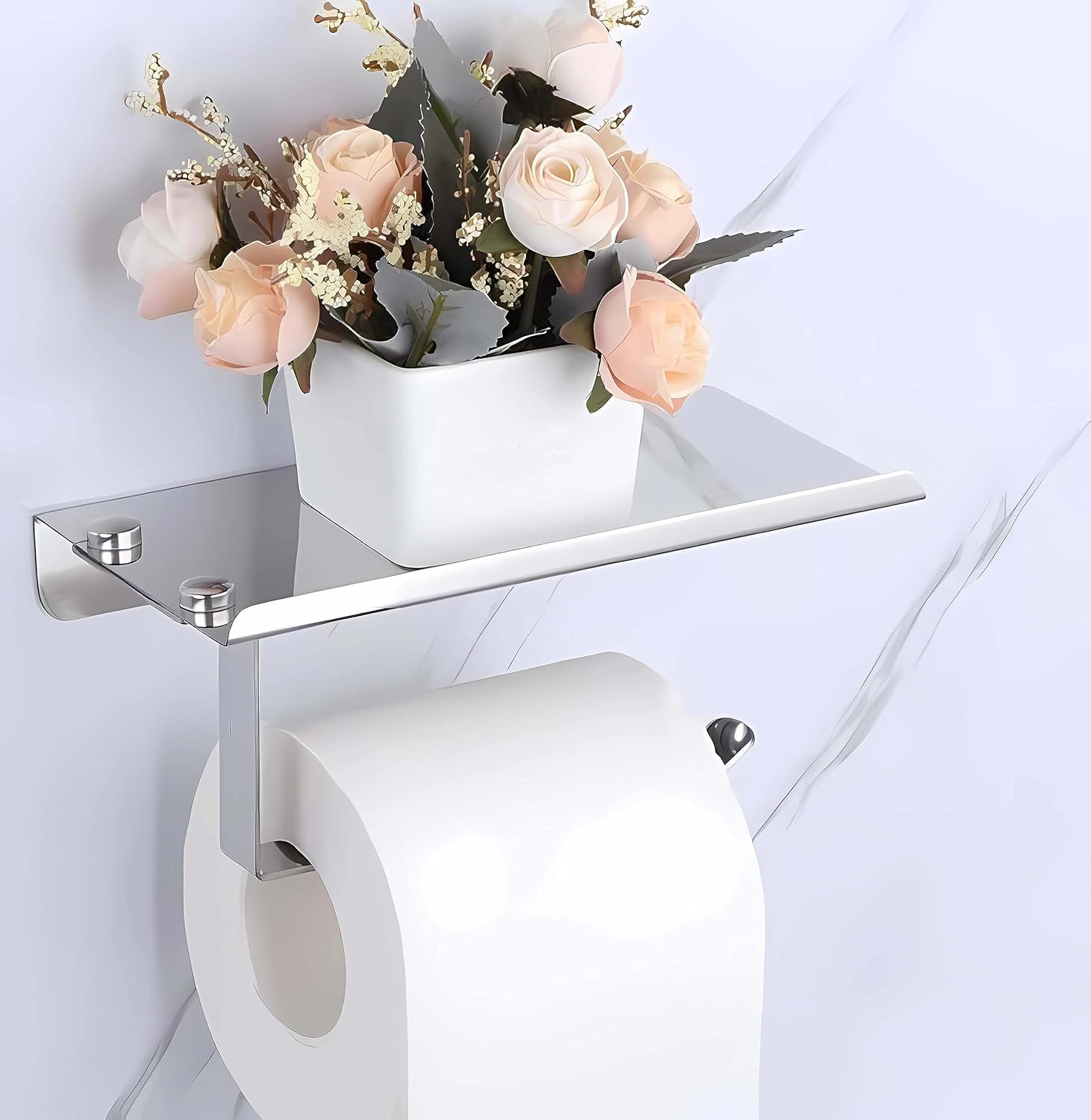 BREVELTION Wall Mounted Toilet Paper Holder with Storage Shelf 7x35inch 1