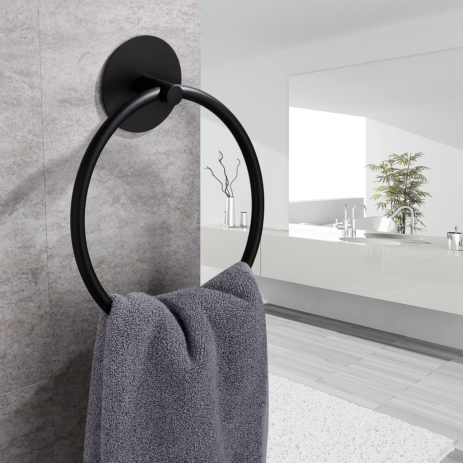DIUDIU CAT Matte Black Towel Ring No Drilling