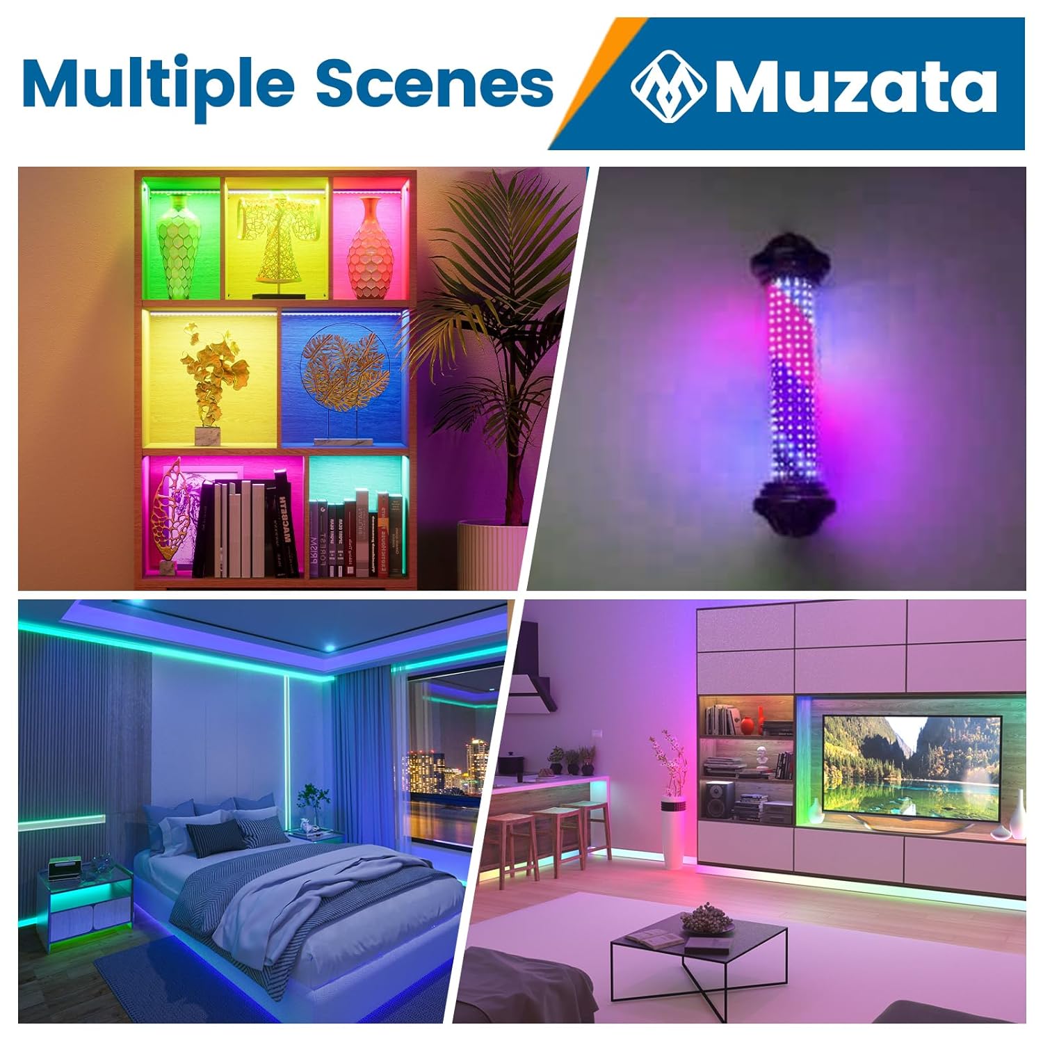 Muzata 164FT RGB LED Strip Light with Milky White Diffuser Cover