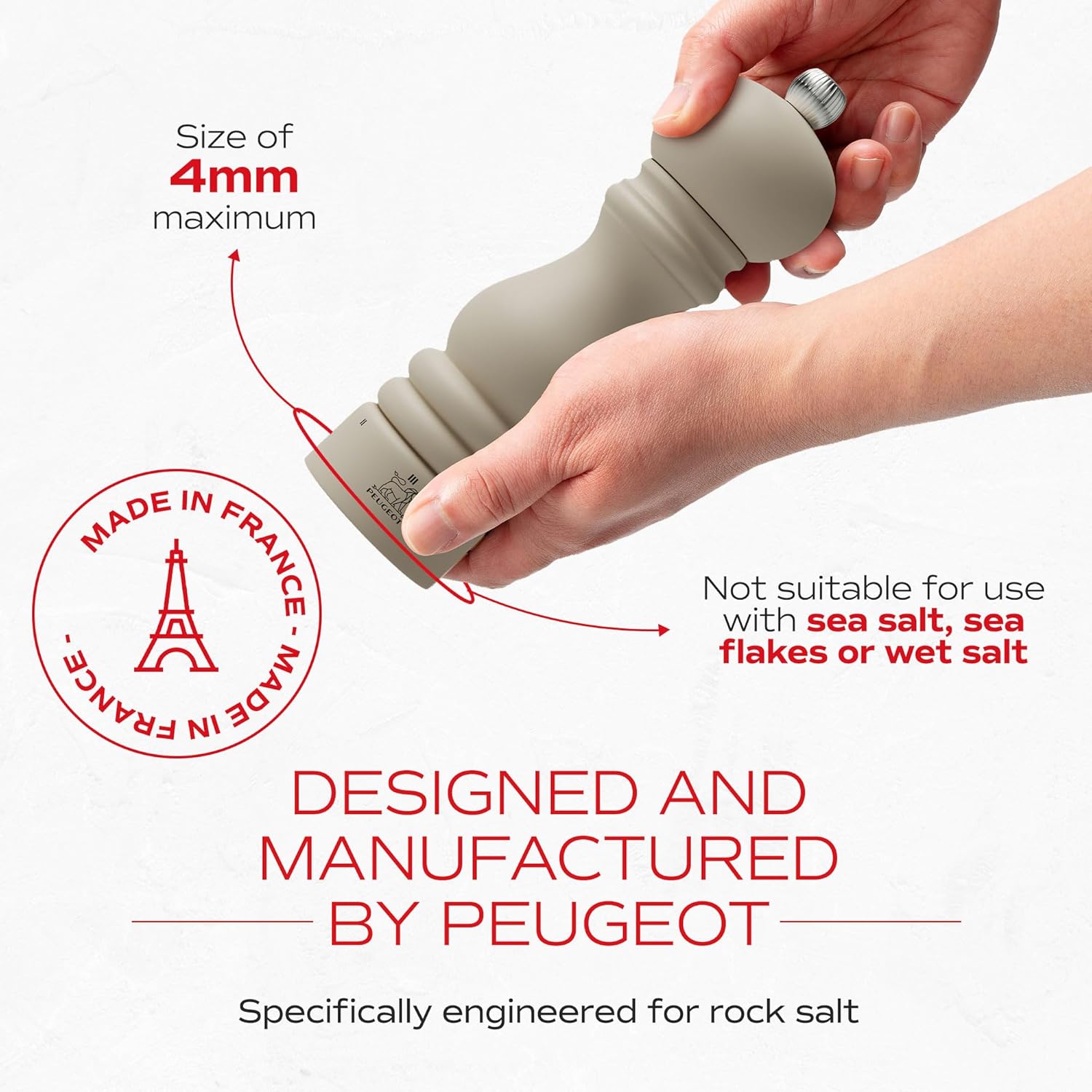 Peugeot Paris uSelect 7-inch Salt Mill - Manual Adjustable Stainless Steel Beechwood