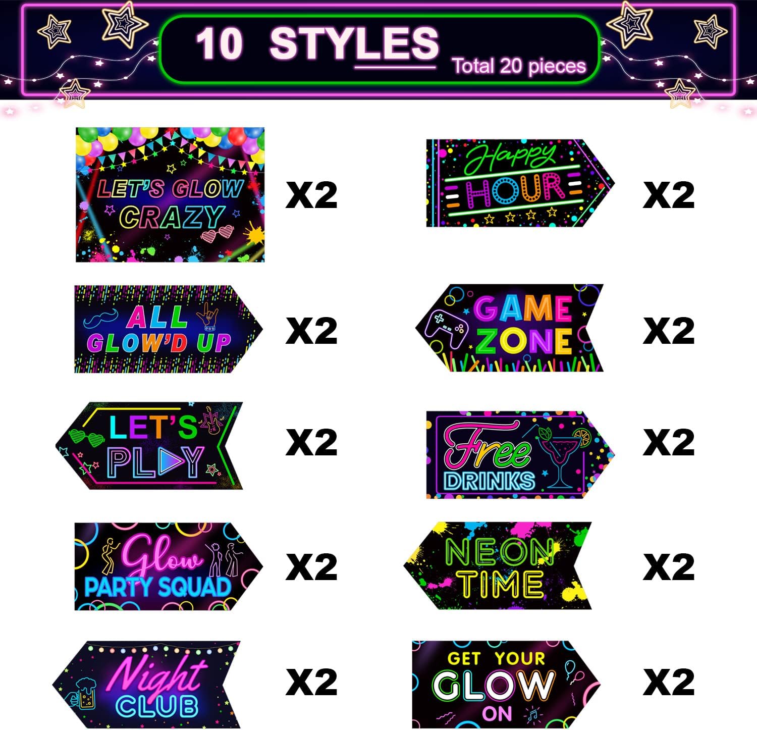 Gueevin 20 Pcs Glow in The Dark Party Decor Signs