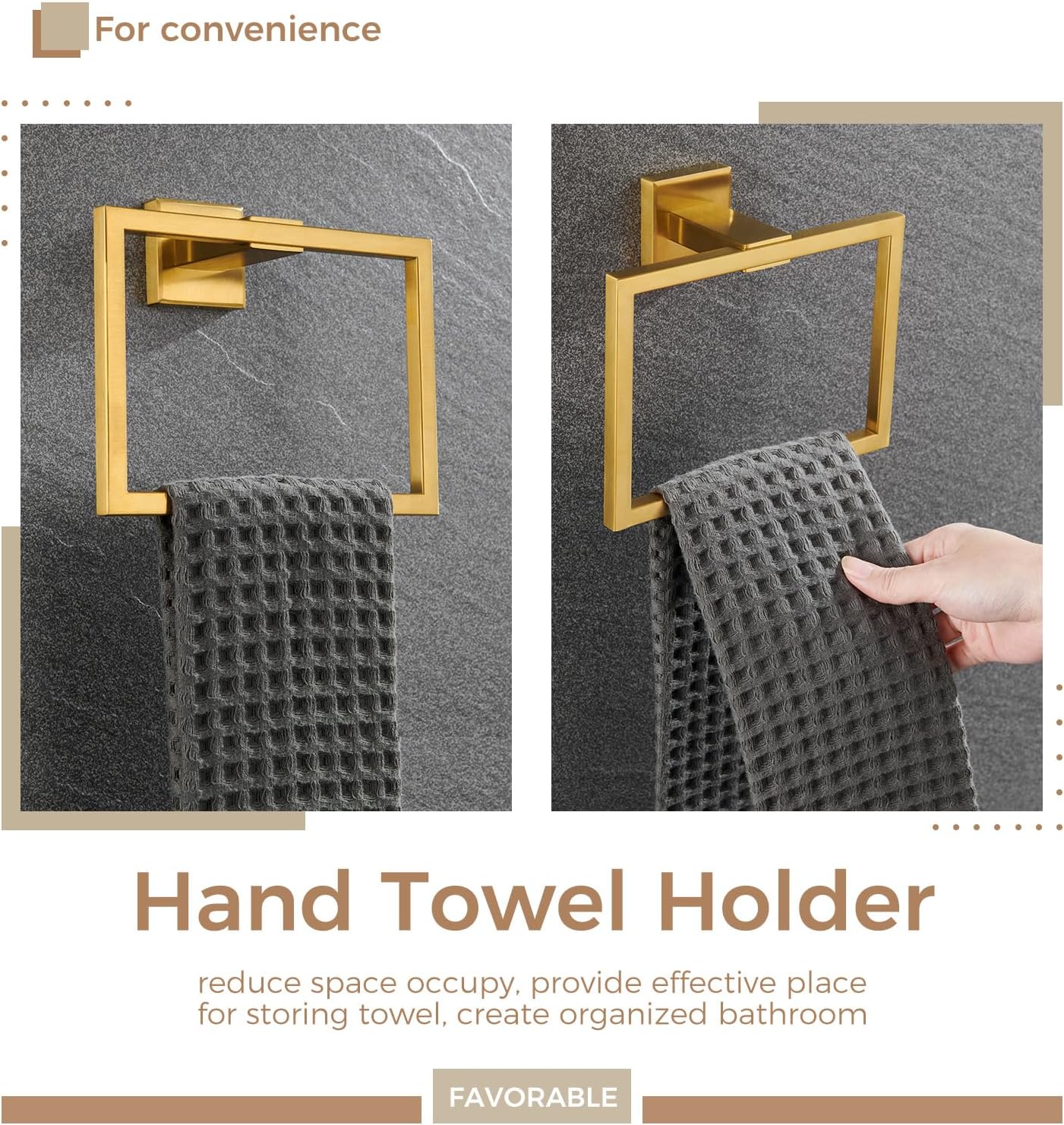 Aomasi Hand Towel Ring - Brushed Gold Stainless Steel