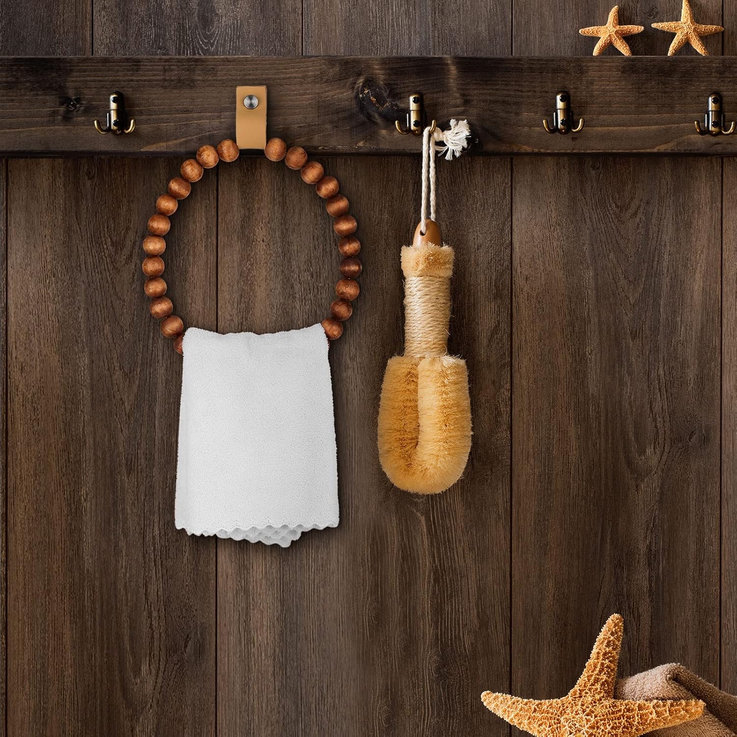 Vesici 2 Pcs Boho Towel Rack Wood Design