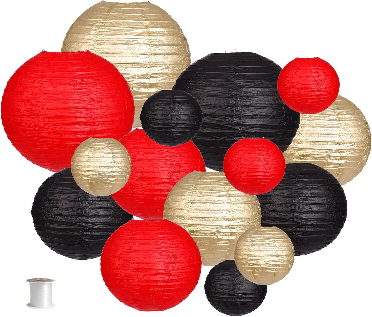 Zilue 15pcs Round Paper Lanterns Black Gold Red Party Decor