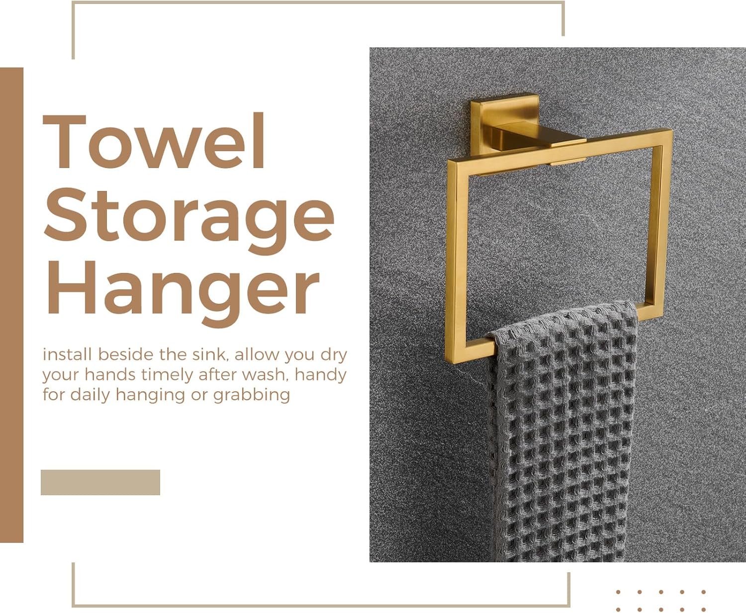 Aomasi Hand Towel Ring - Brushed Gold Stainless Steel