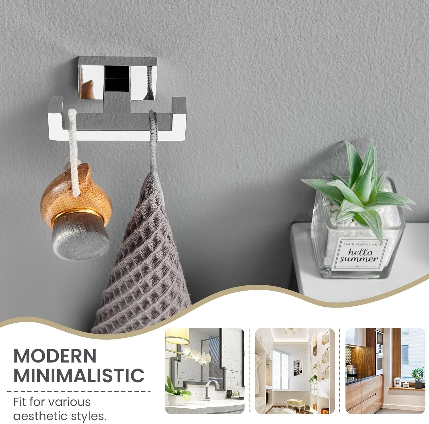 Suyar Double Towel Hook SUS304 Stainless Steel Polished Chrome Wall Mounted