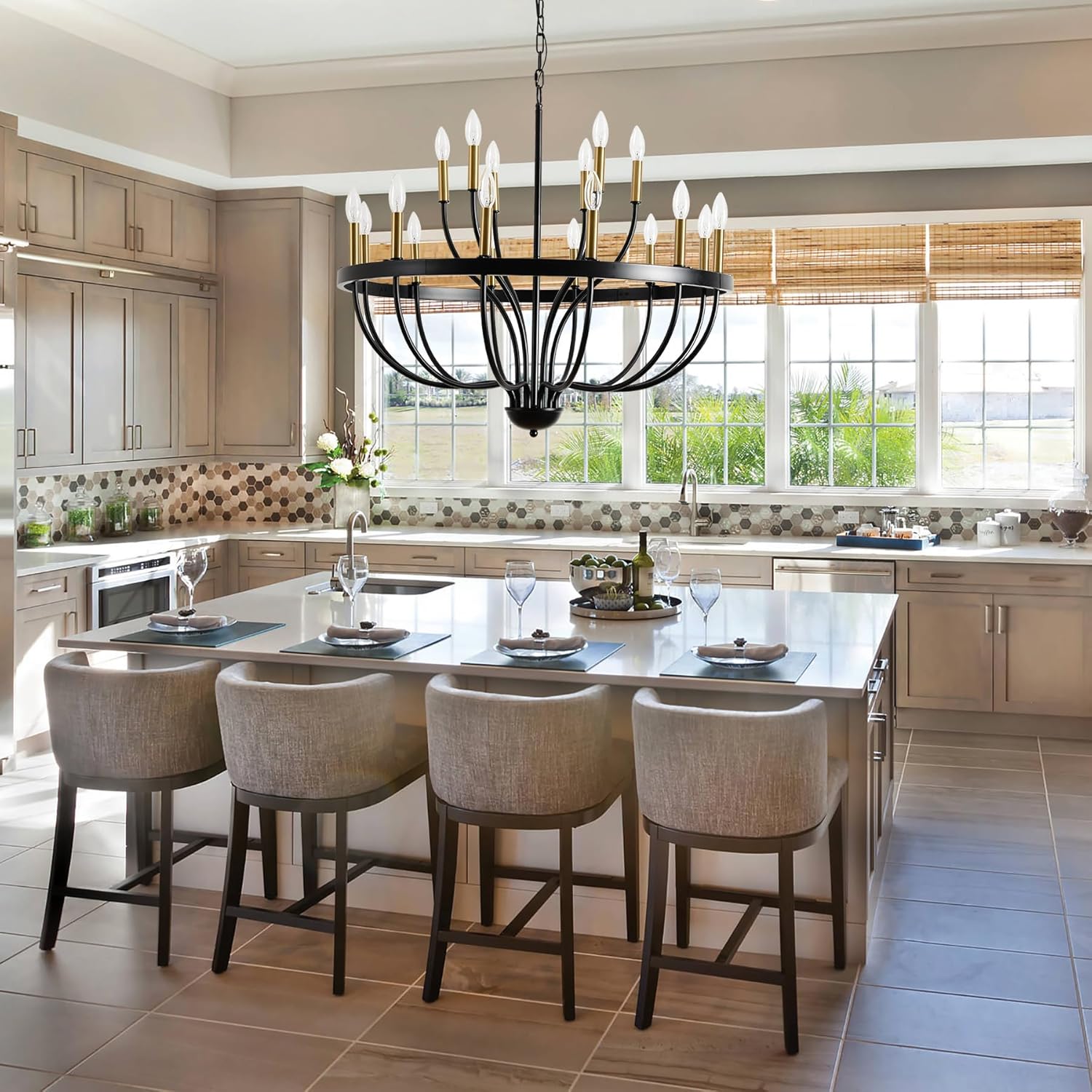 Modern Farmhouse 18 Light Chandelier Black Gold