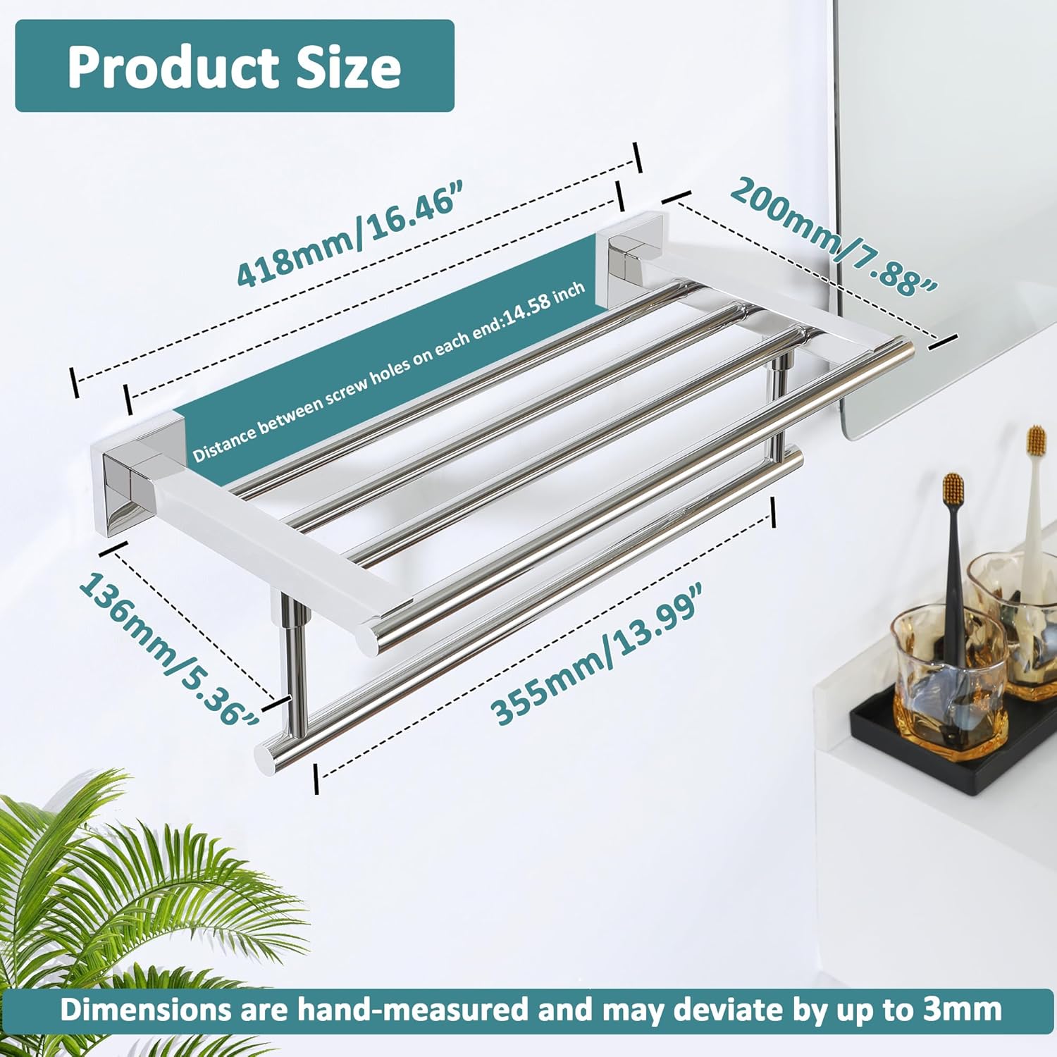 Alise 16 Inch Polished Chrome Towel Rack