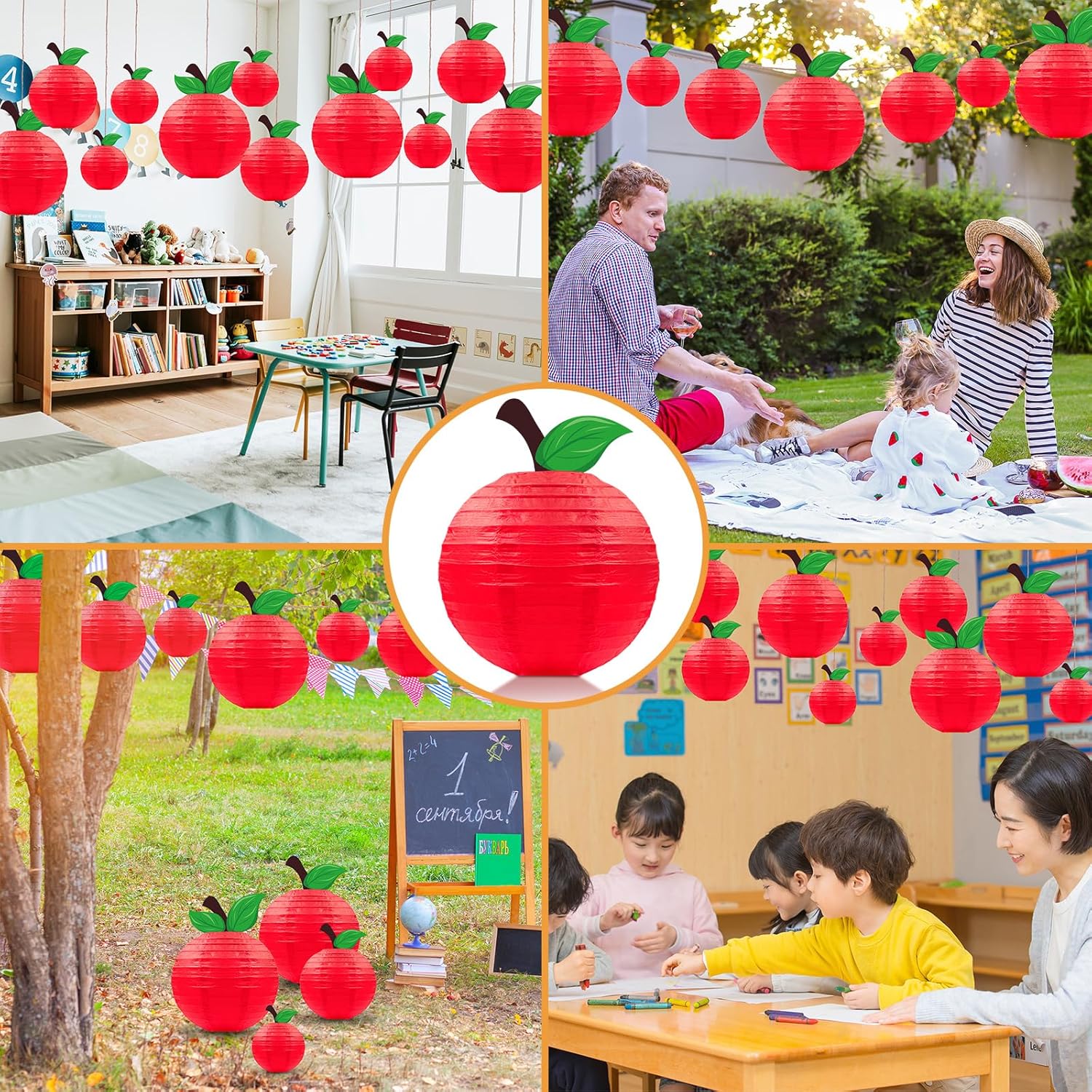 Renbuzhu 15Pcs Apple-Shaped Paper Lanterns Classroom Decor