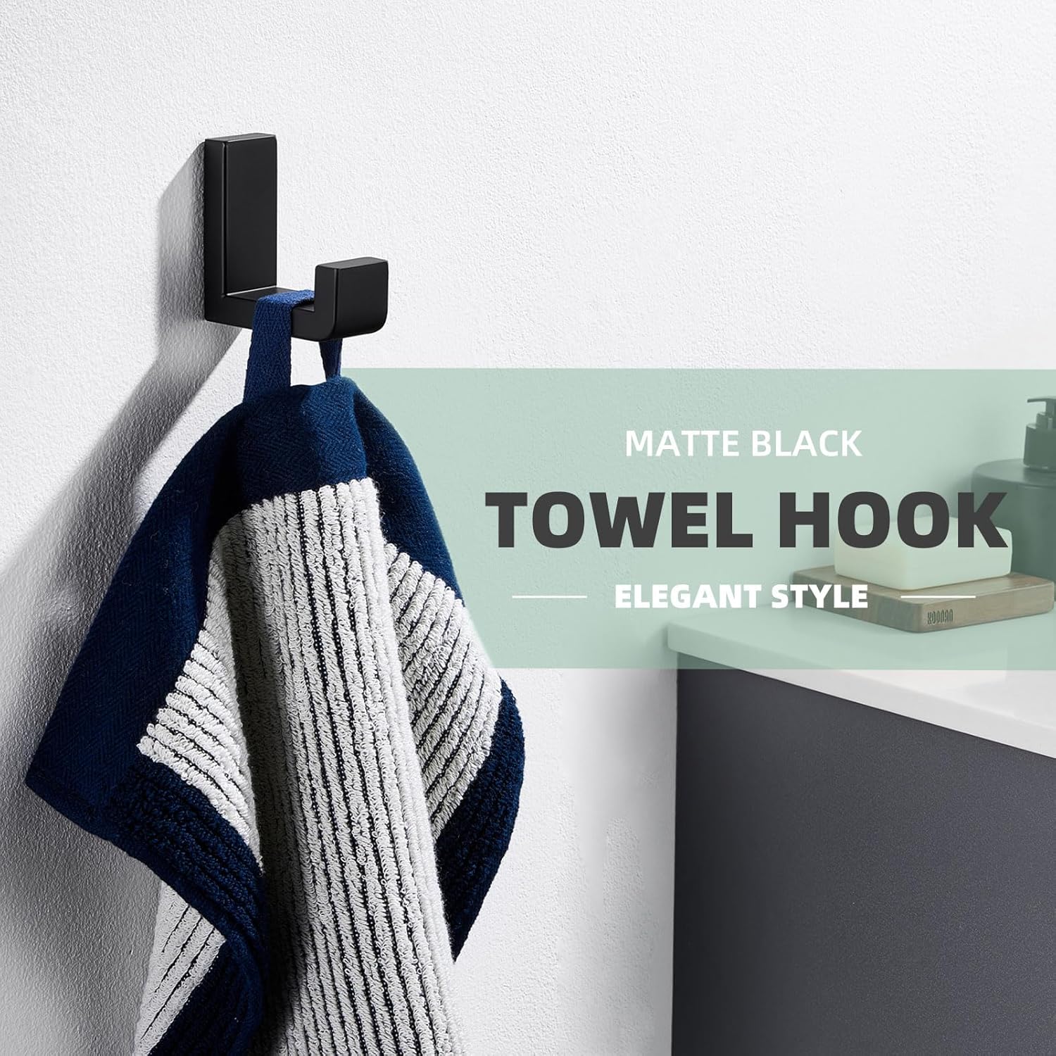 APLusee Robe Towel Hook - Matte Black 304 Stainless Steel L Shape