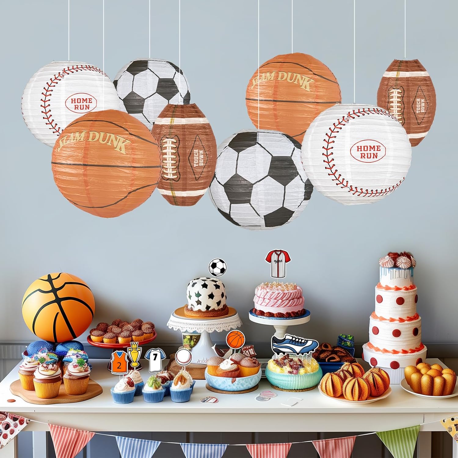 UNIQOOO 8Pcs Sports Paper Lanterns Party Decoration Set