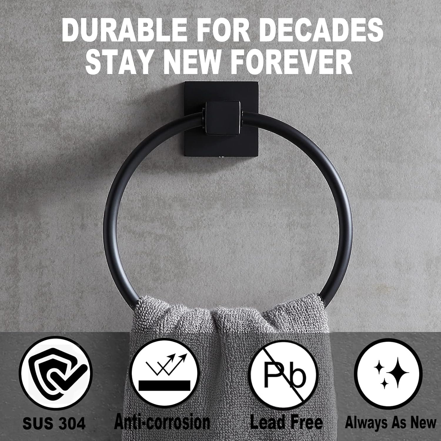 Orlif 2 Pack Black Stainless Steel Towel Ring for Bathroom