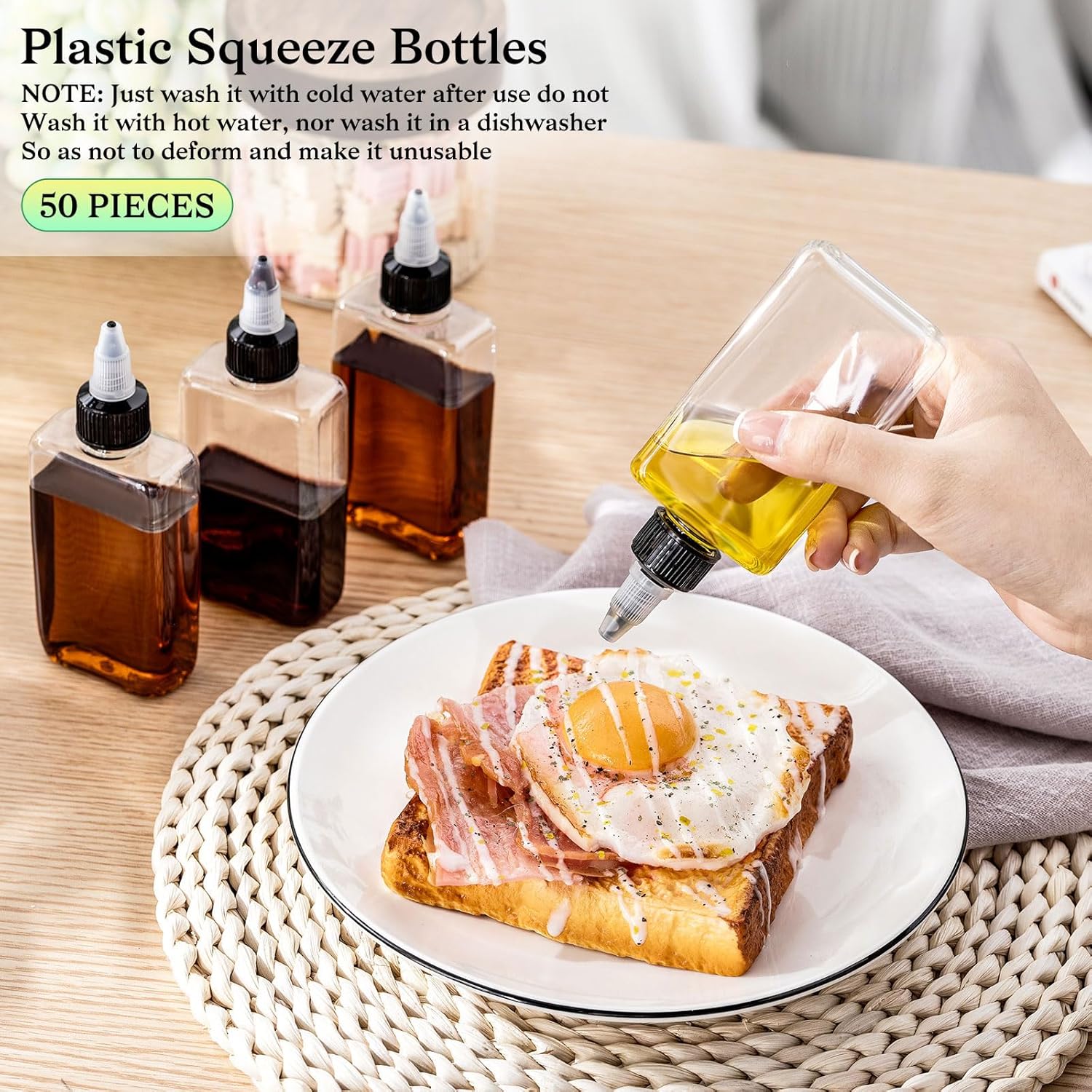 Yaomiao 50 Pcs 34 Oz Clear Oil Squeeze Bottles with Twist Top