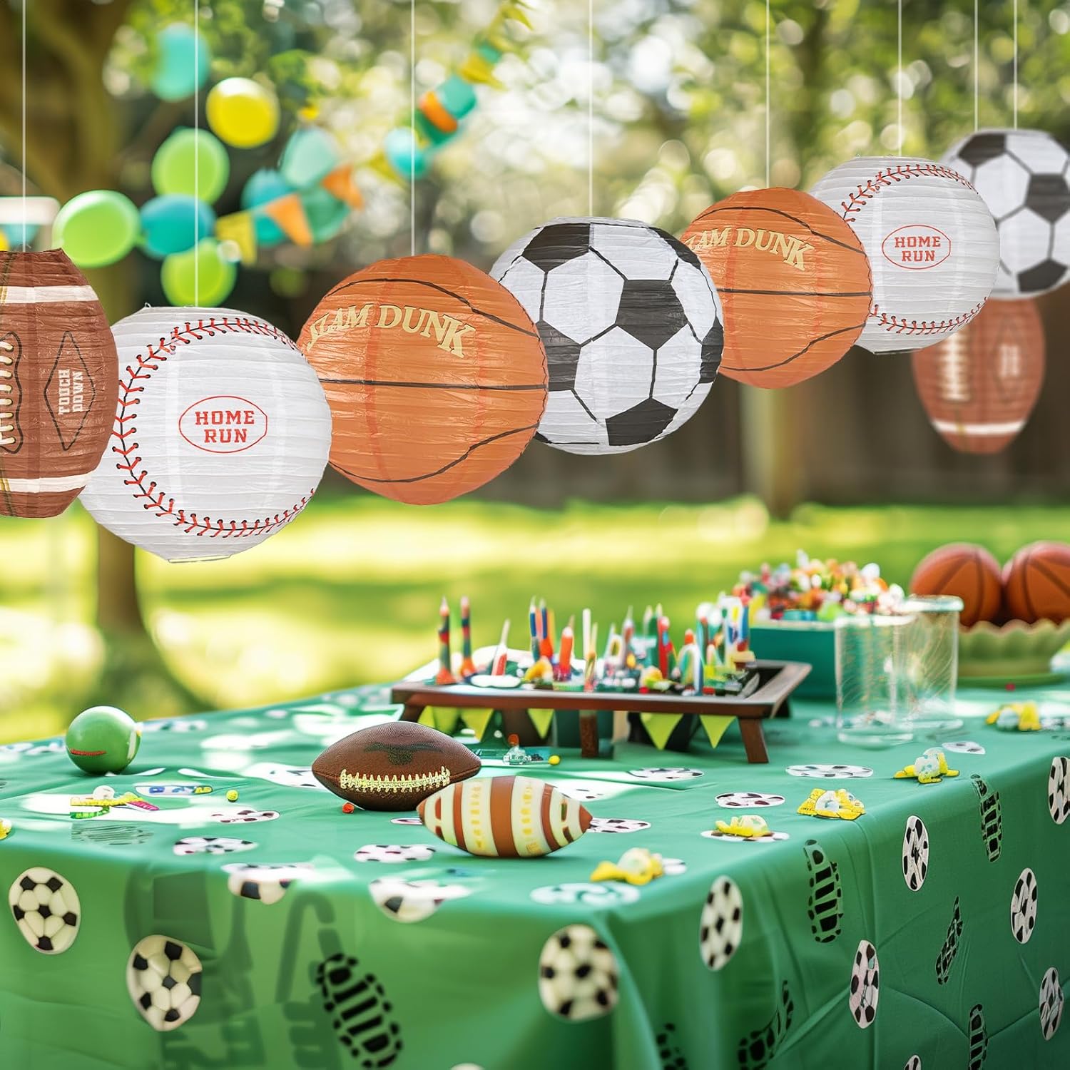 UNIQOOO 8Pcs Sports Paper Lanterns Party Decoration Set
