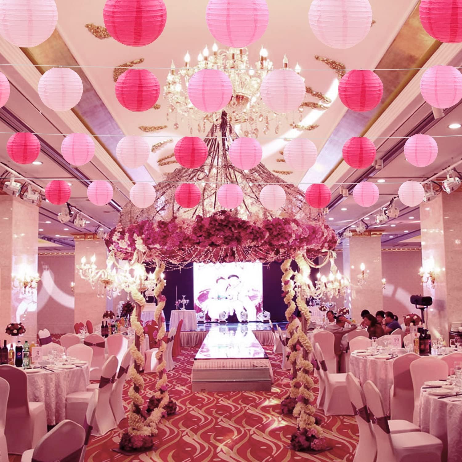 PheiLa 12 Pcs Pink Party Paper Lanterns Decorations
