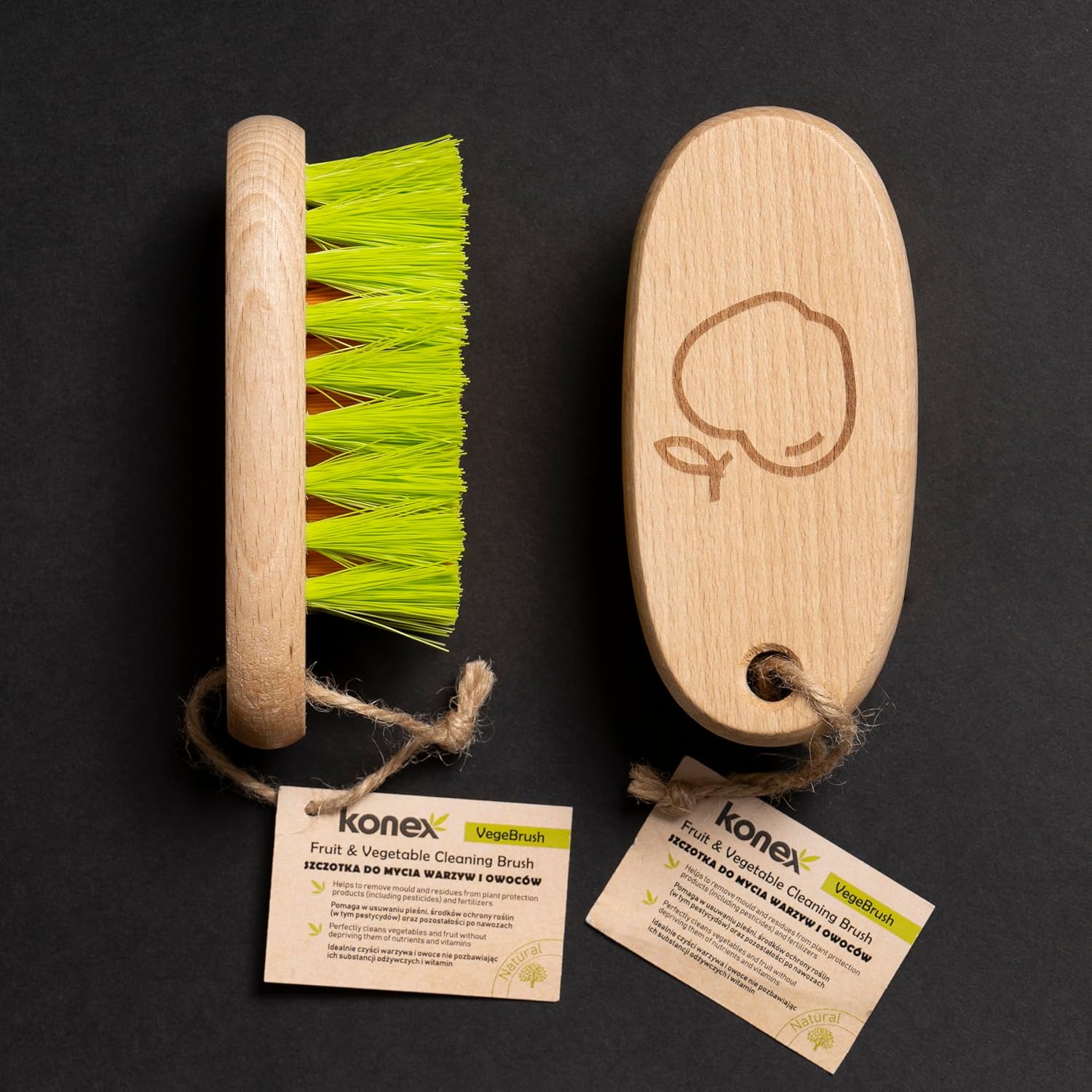 Konex Veggie Brush - Fruit and Vegetable Scrubber with Beechwood Handle
