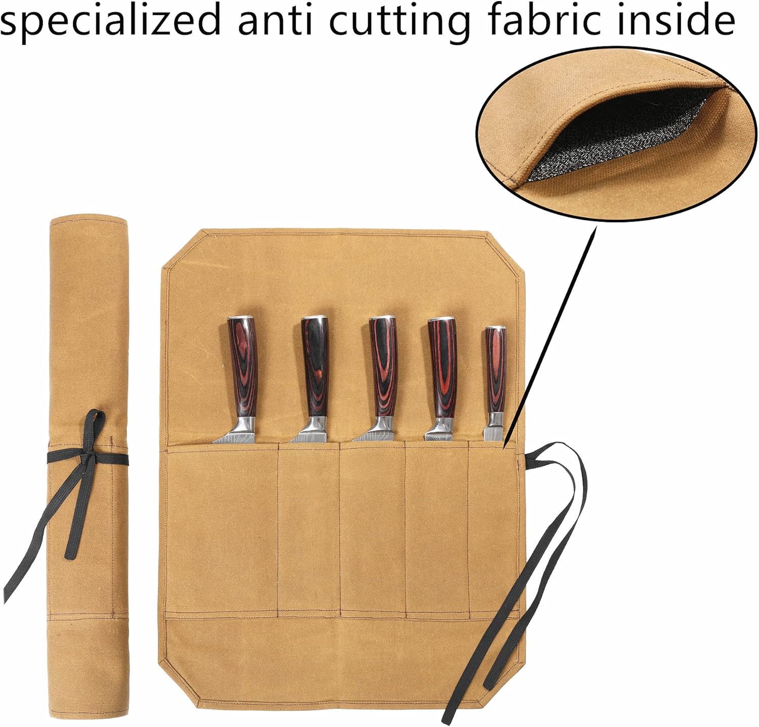 Denifiter Knife Roll Case with 5 Pockets - Durable Waxed Canvas