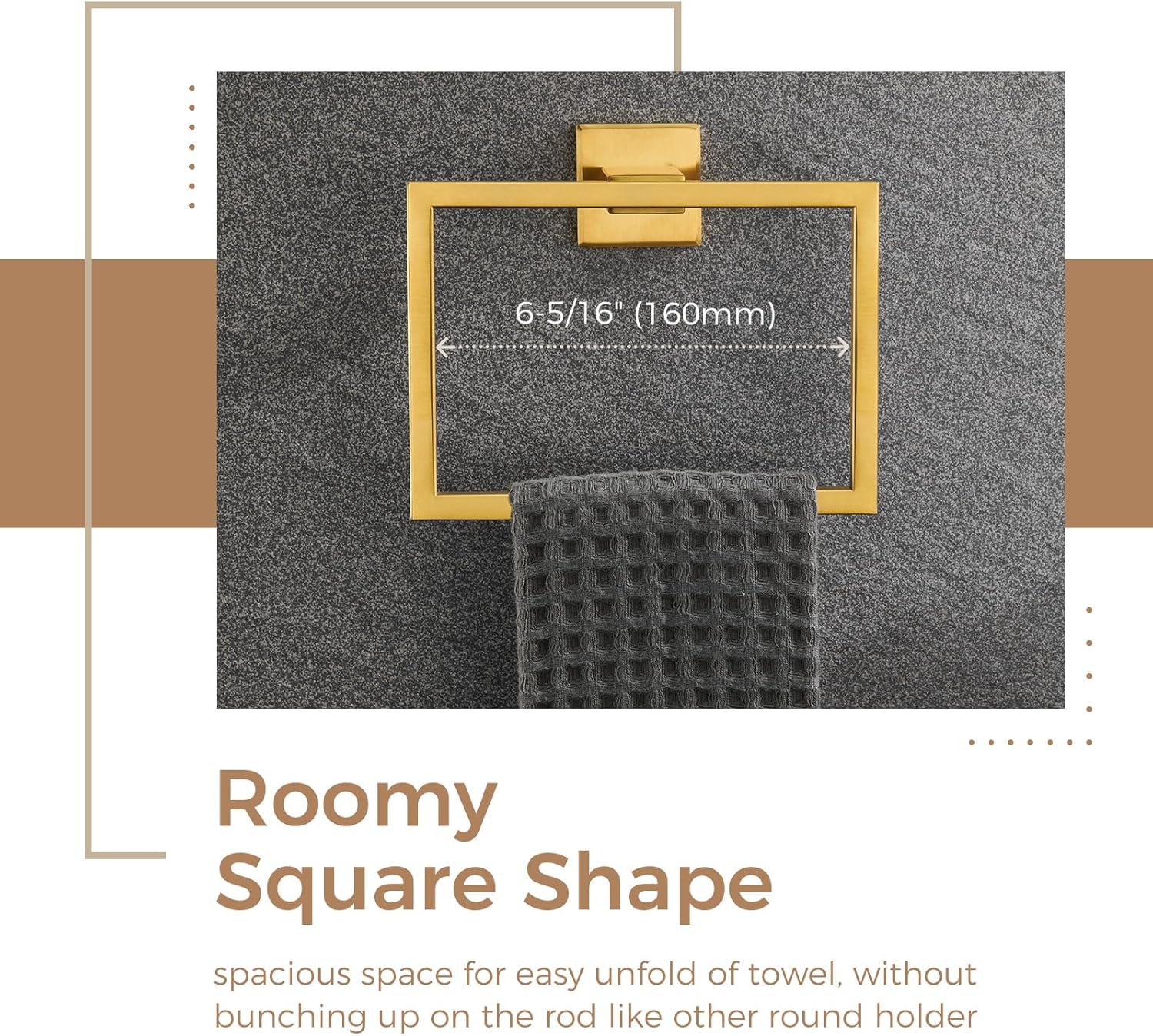 Aomasi Hand Towel Ring - Brushed Gold Stainless Steel