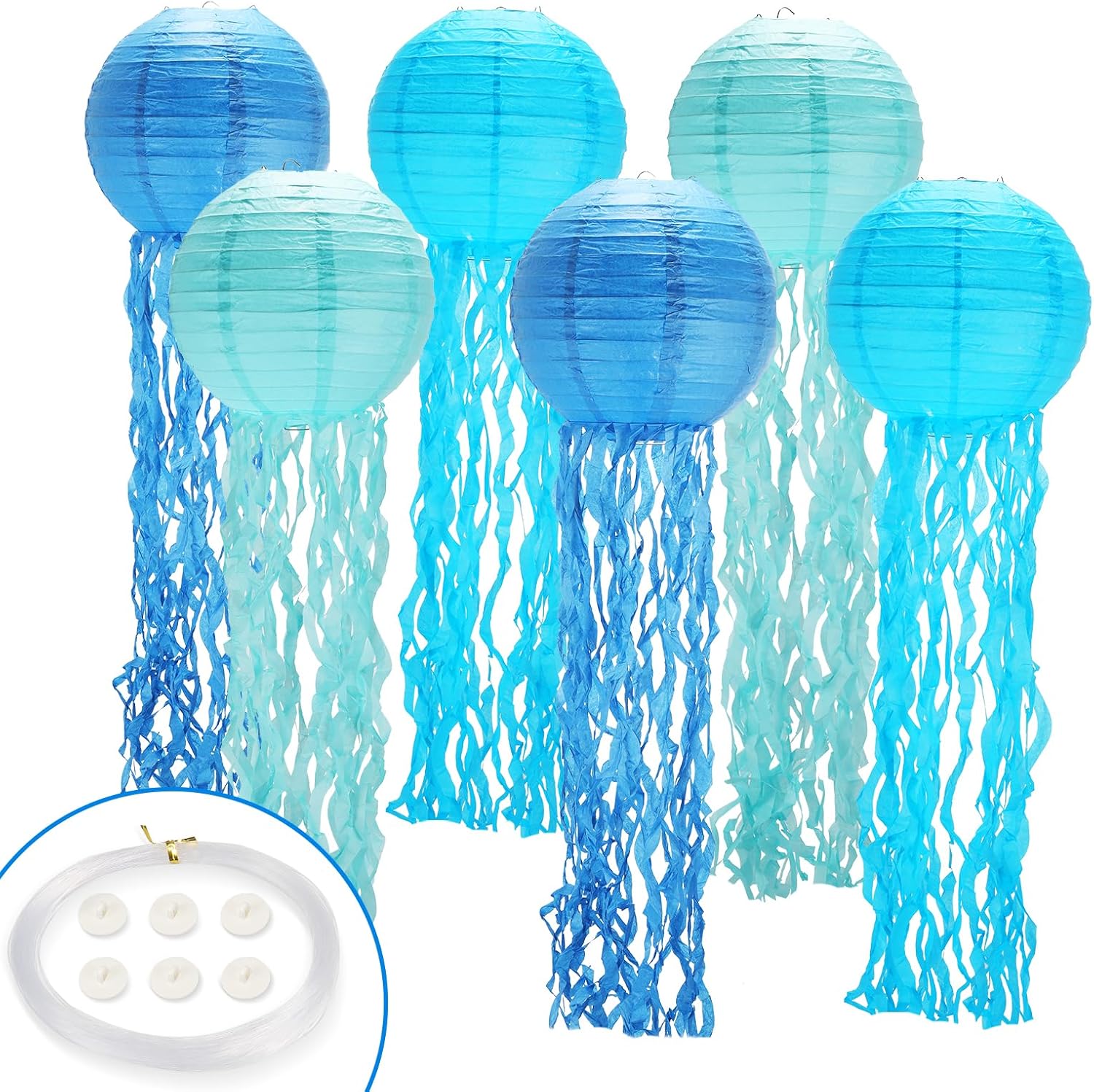 GAILROSO Jellyfish Paper Lanterns 6Pack Blue 8Inch 1