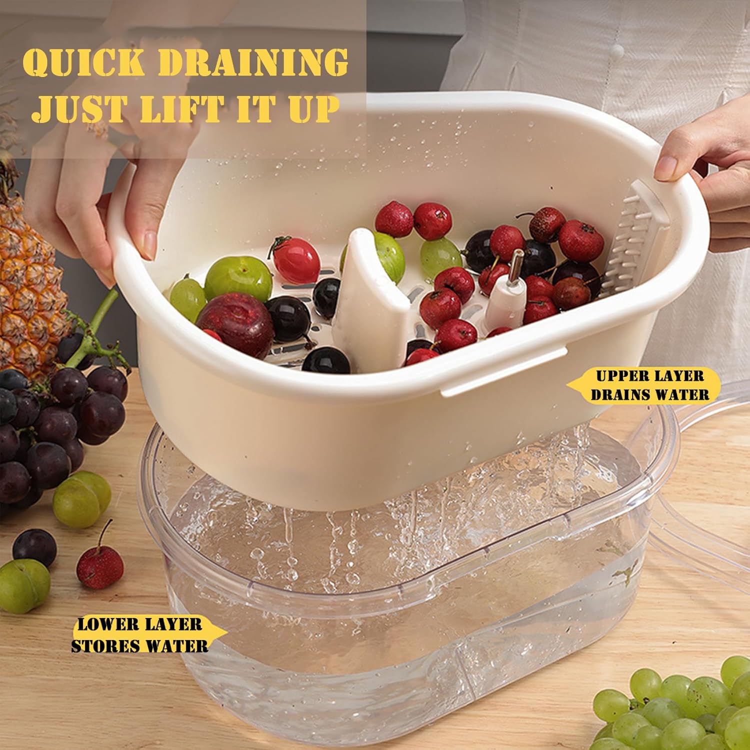 2025 Portable Fruit Cleaner Spinner with Brush and Bowl