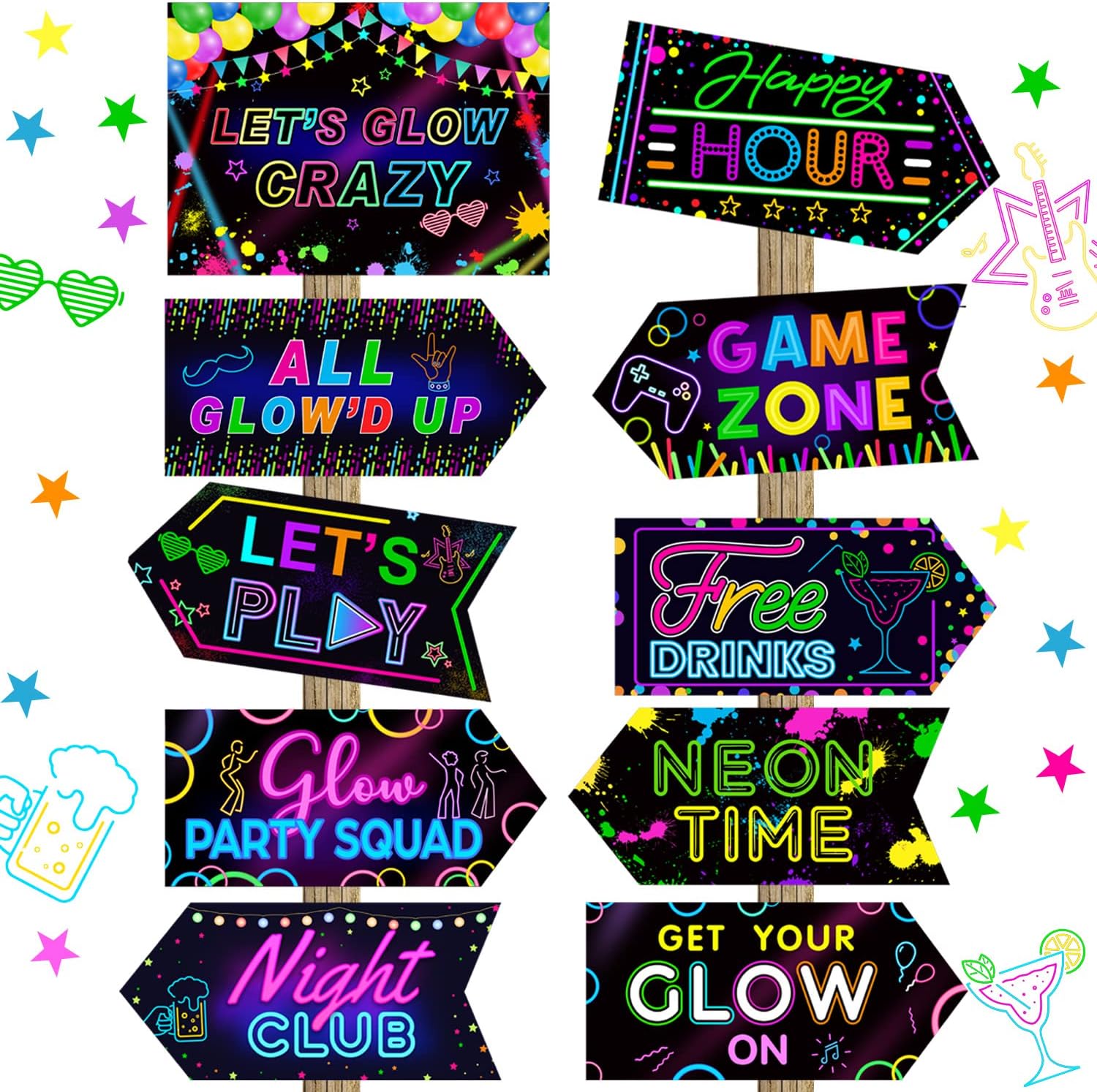 Gueevin 20 Pcs Glow in The Dark Party Decor Signs