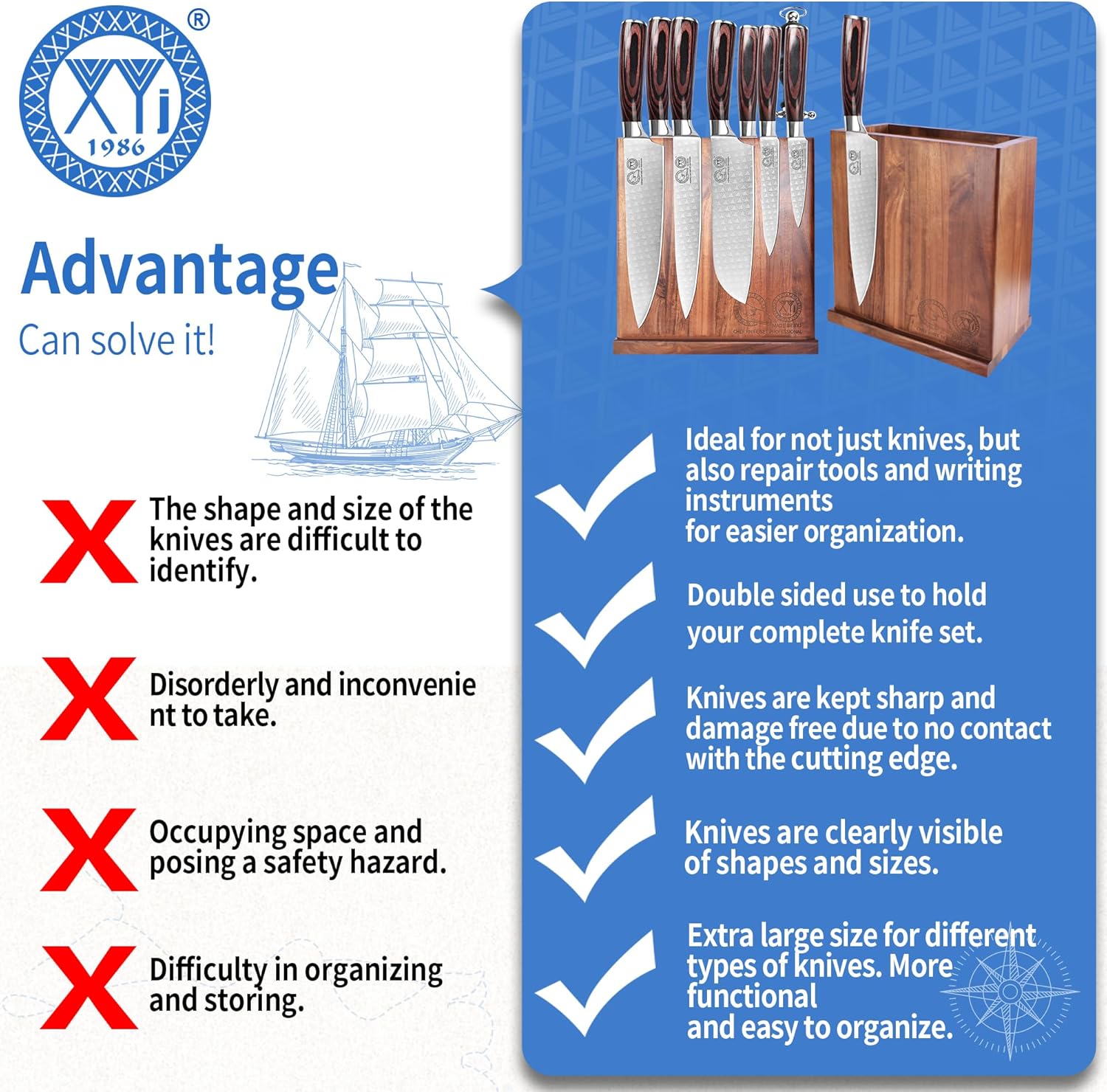 XYJ Magnetic Knife Block Holder Double Side Storage 1
