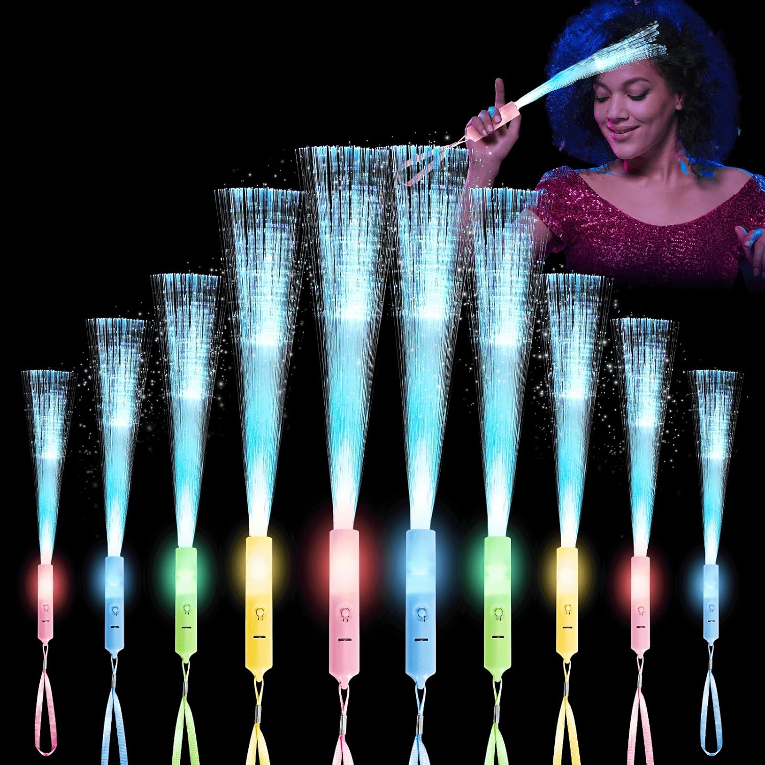 28 Pcs Fiber Optic Glow Wand Light Up Toy for Parties