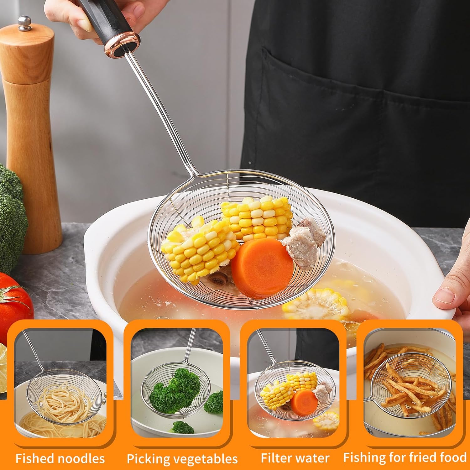 Cokshy Stainless Steel Spider Strainer Set of 3 Sizes