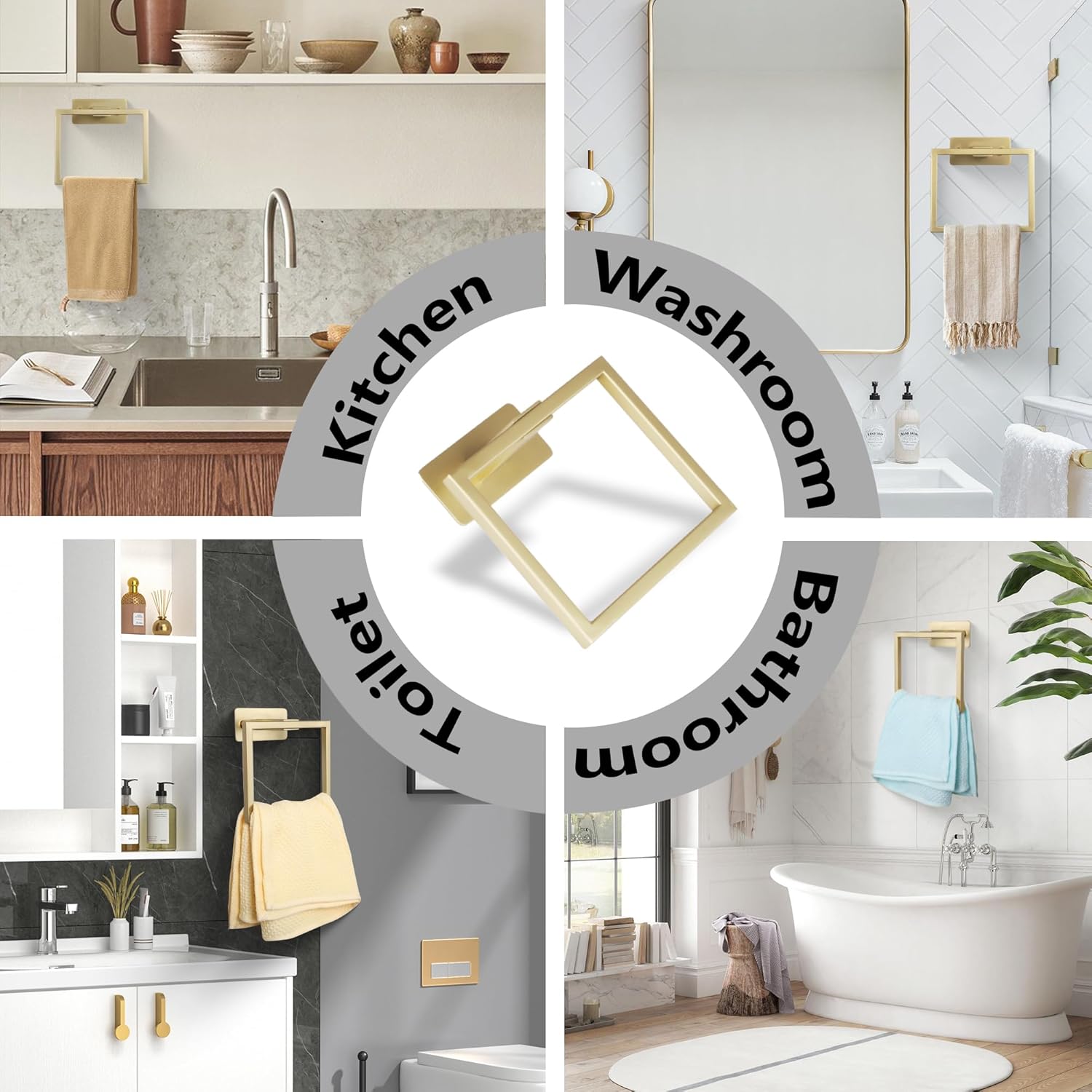 Brushed Gold Stainless Steel Towel Ring for Wall Mount