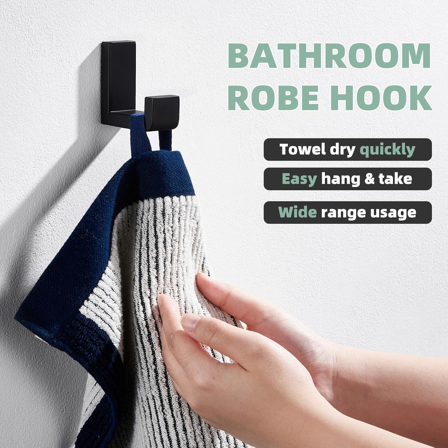 APLusee Robe Towel Hook - Matte Black 304 Stainless Steel L Shape