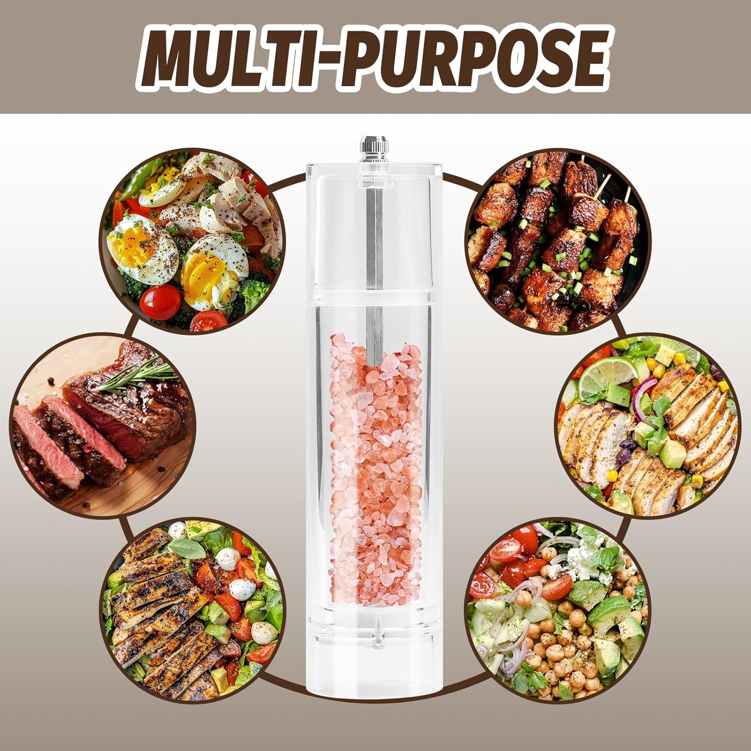Ununpentium Acrylic Pepper Mill and Salt Shaker - Adjustable Coarseness 85 Inches Tall