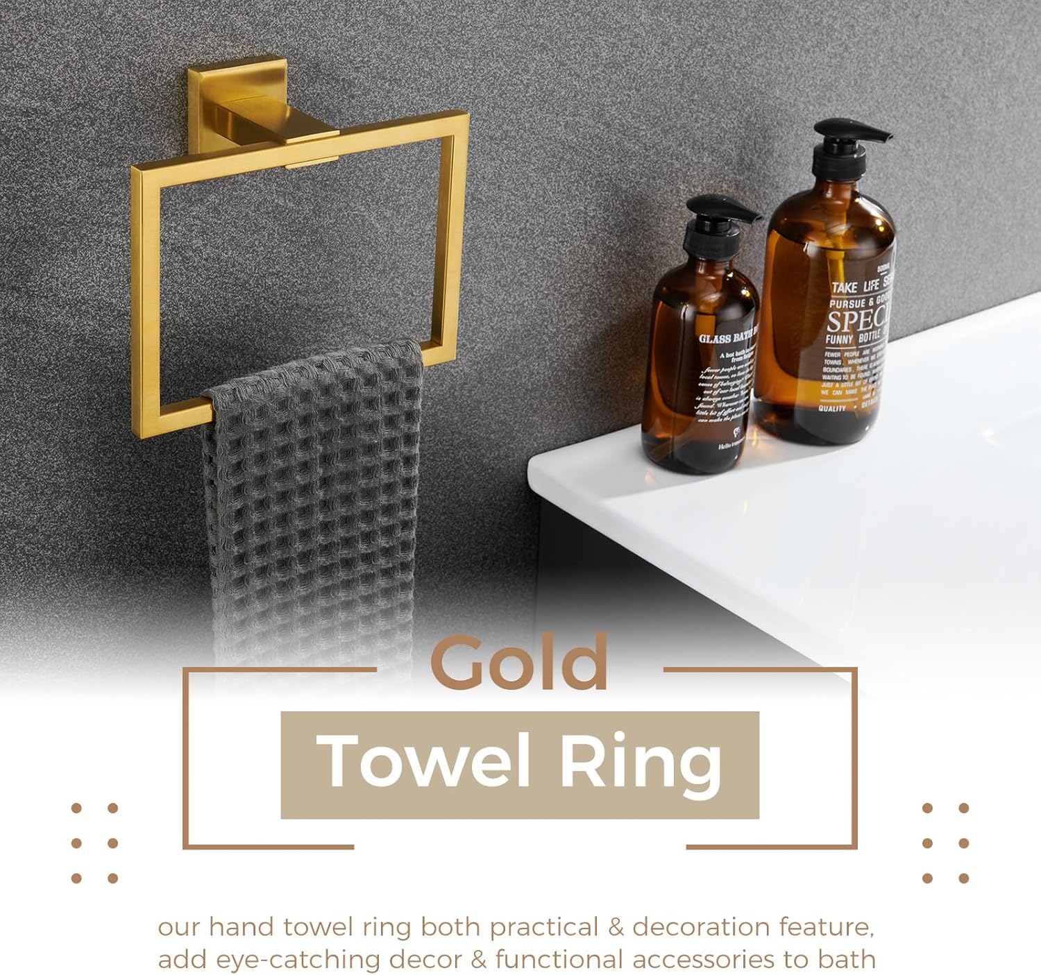 Aomasi Hand Towel Ring - Brushed Gold Stainless Steel