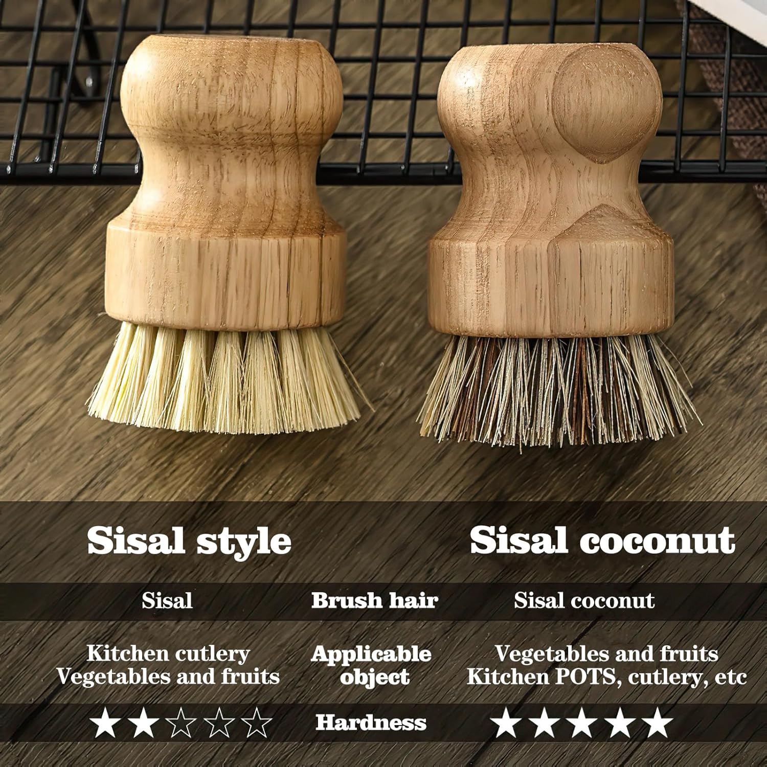Nokiils 2 Pack Round Wooden Dish Brush Set
