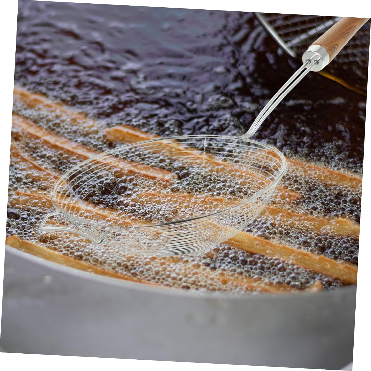 DECHOUS 304 Stainless Steel Mesh Colander with Wooden Handle