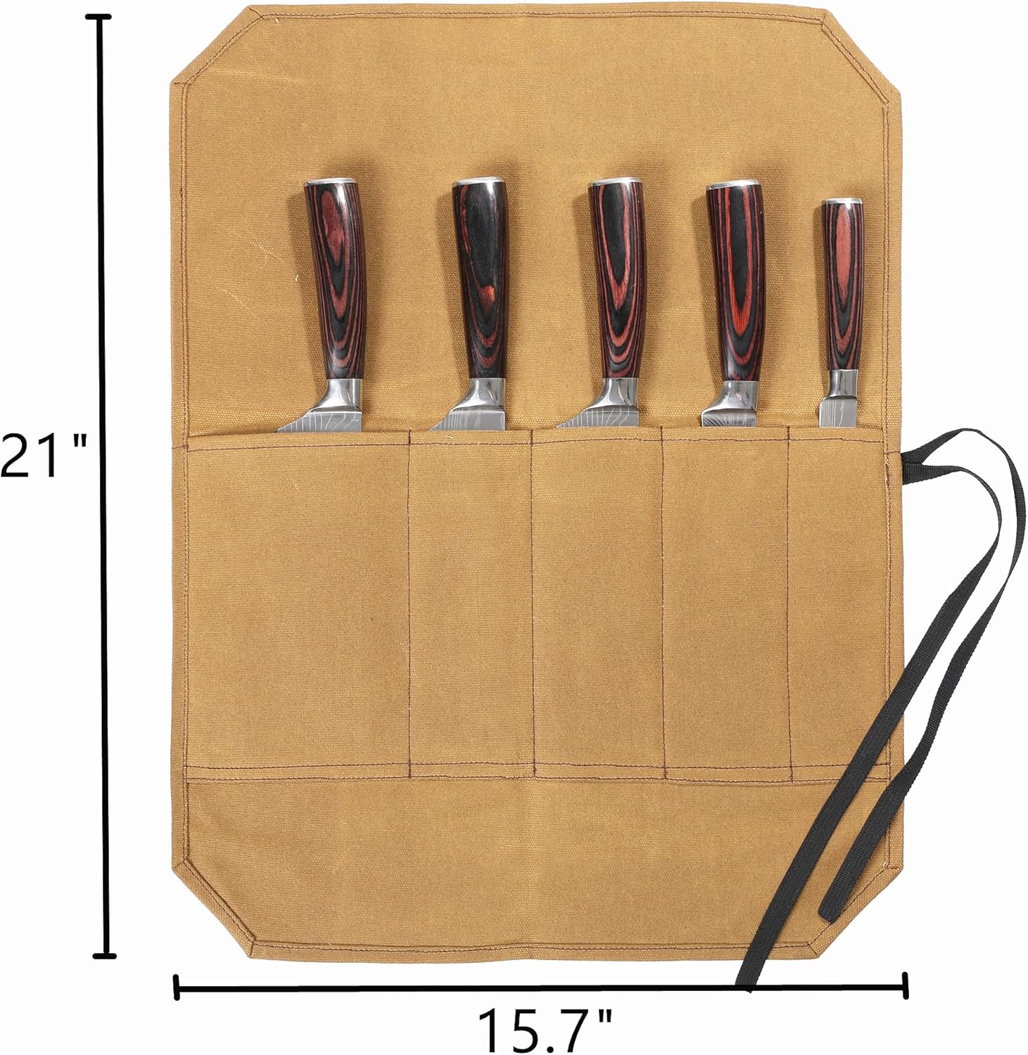 Denifiter Knife Roll Case with 5 Pockets - Durable Waxed Canvas
