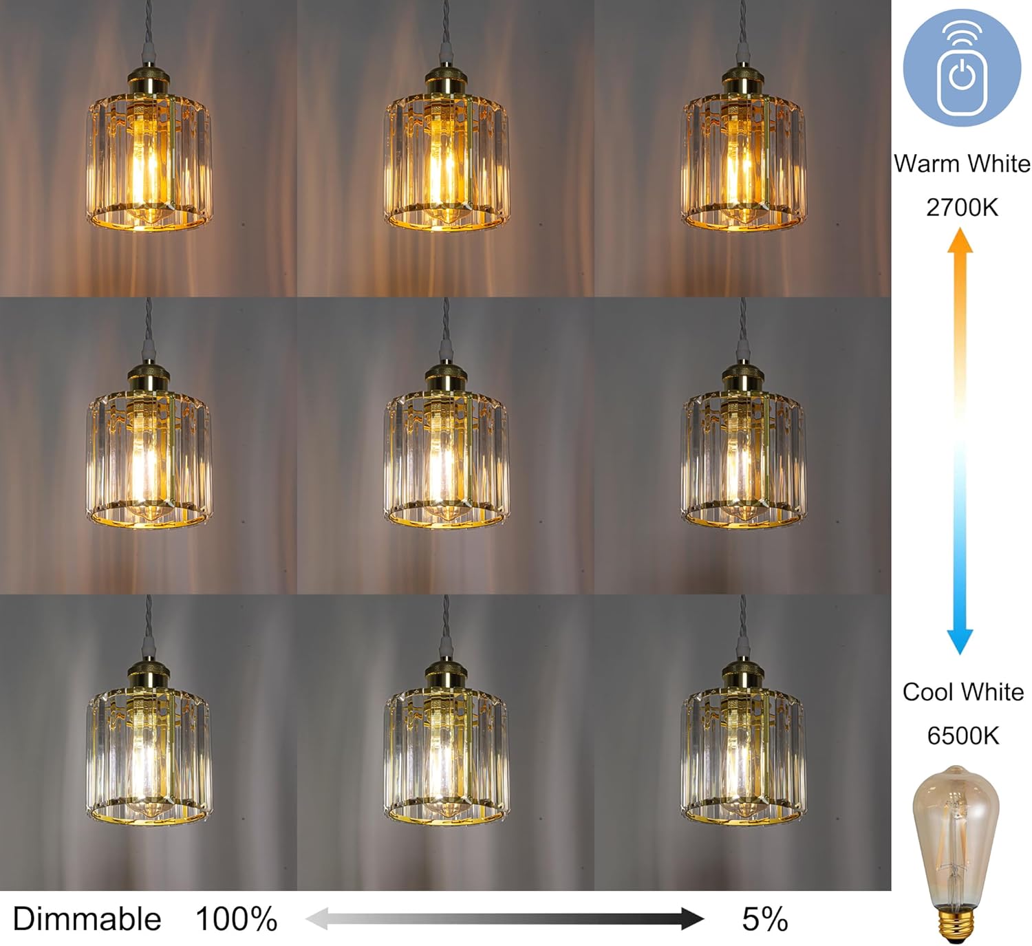 Kiven Crystal J Track Pendant Lights with Remote Control 3 Pack