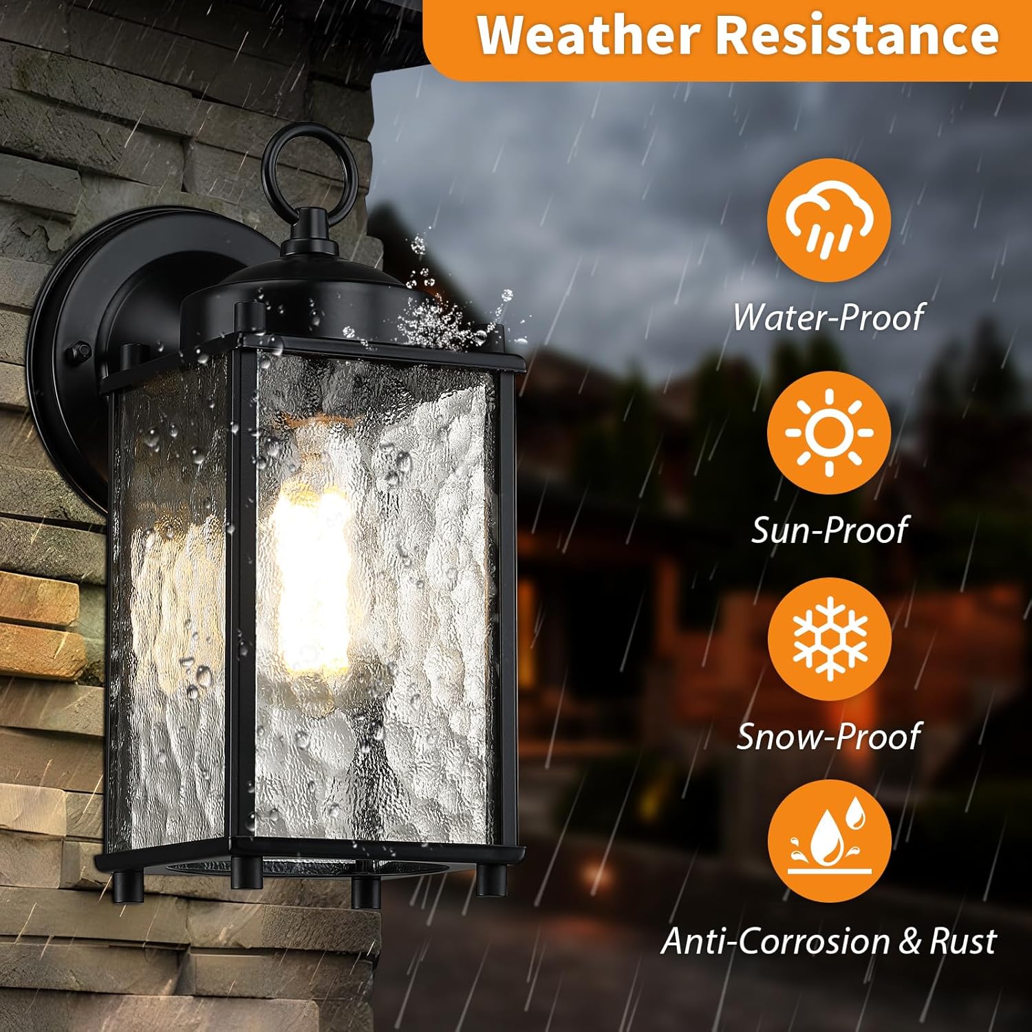 Caisens Black Outdoor Wall Light with Hammered Glass 1