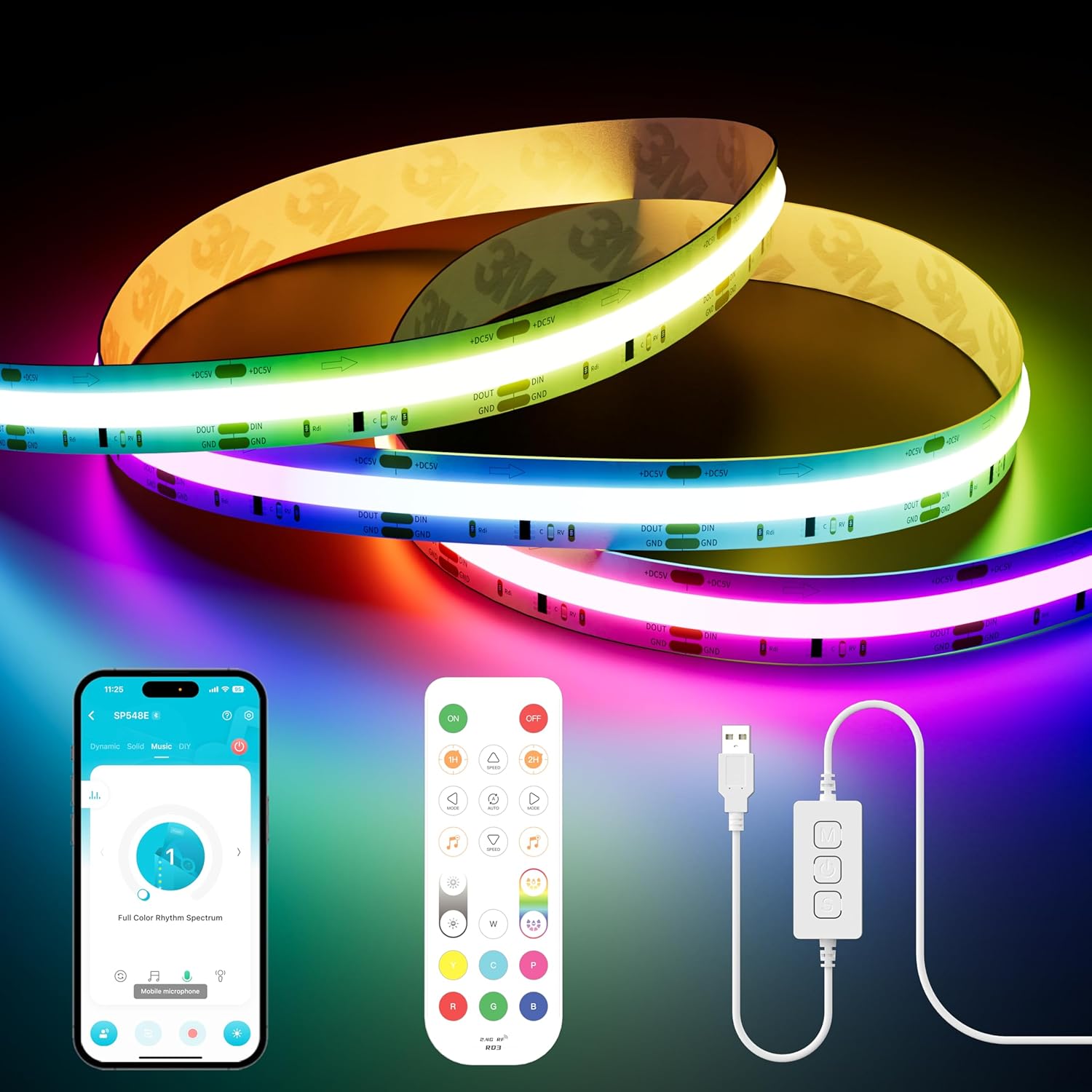 PAUTIX RGB Smart IC COB LED Strip Light 3M 984ft