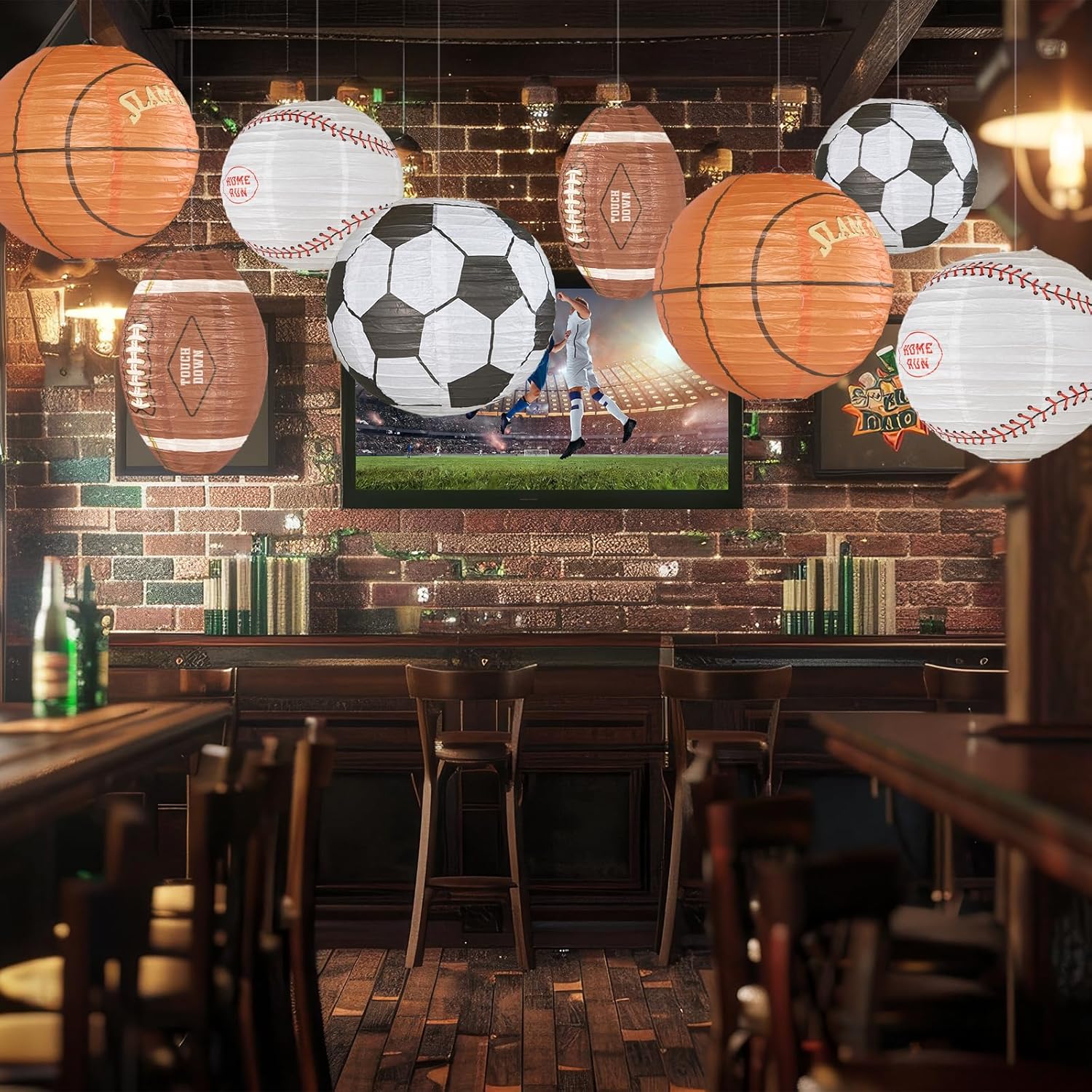 UNIQOOO 8Pcs Sports Paper Lanterns Party Decoration Set