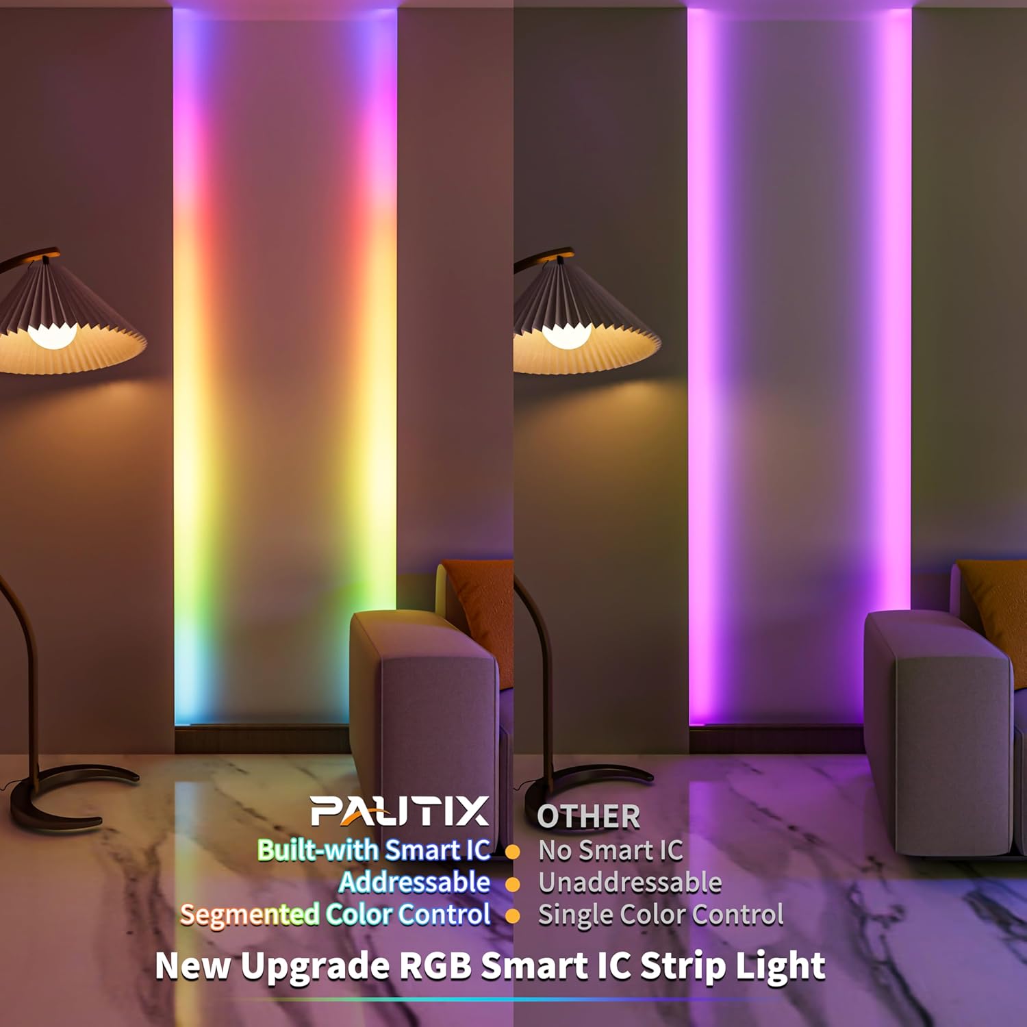 PAUTIX RGB Smart IC COB LED Strip Light 3M 984ft