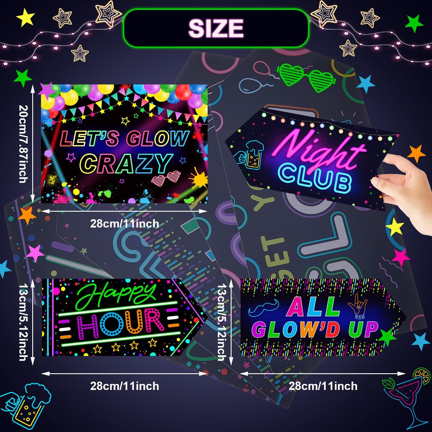 Gueevin 20 Pcs Glow in The Dark Party Decor Signs