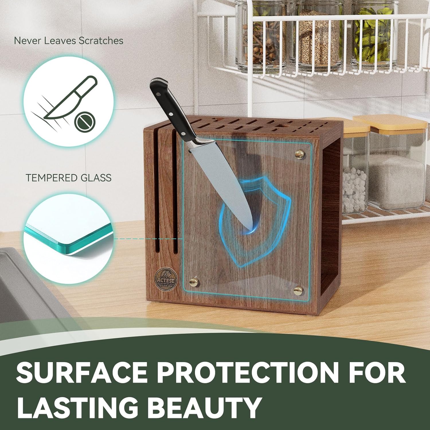 ACTESE Magnetic Knife Block with Glass Cover