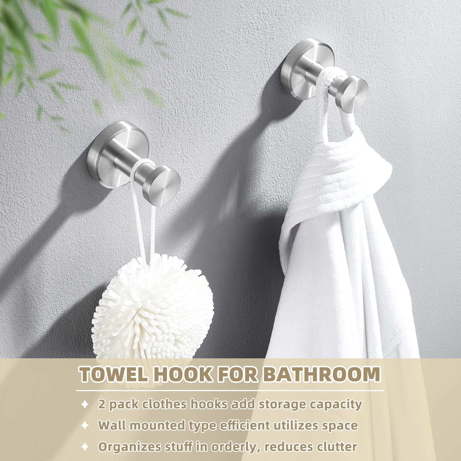 APLusee Towel Hook 2 Pack Brushed Nickel 1