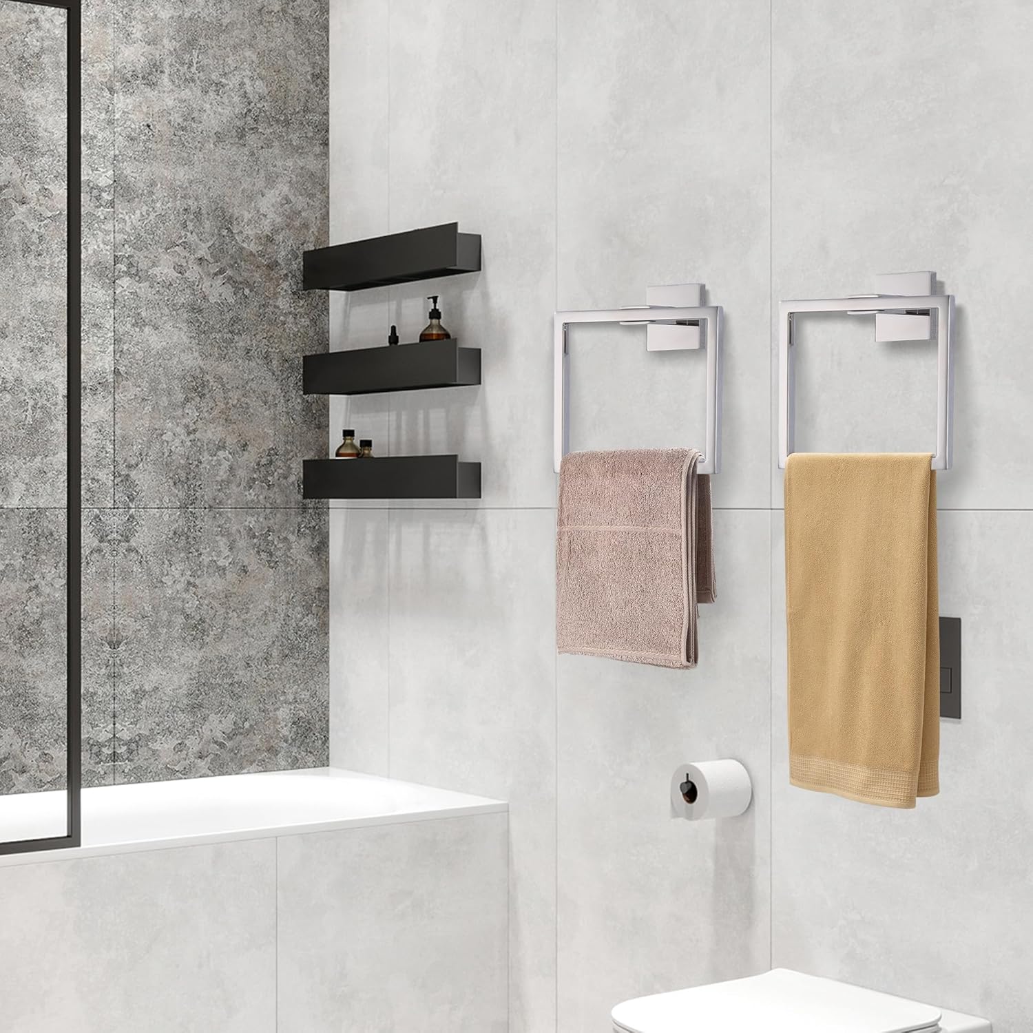 LANC 2-Piece Chrome Silver Towel Holder for Bathroom Wall