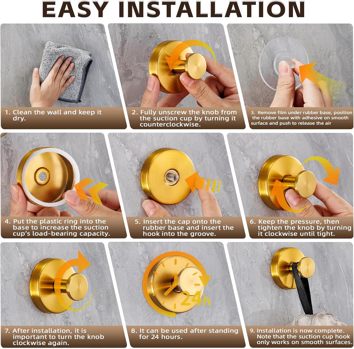 Supopular Reusable Suction Cup Hooks - Heavy Duty 22 Brushed Gold