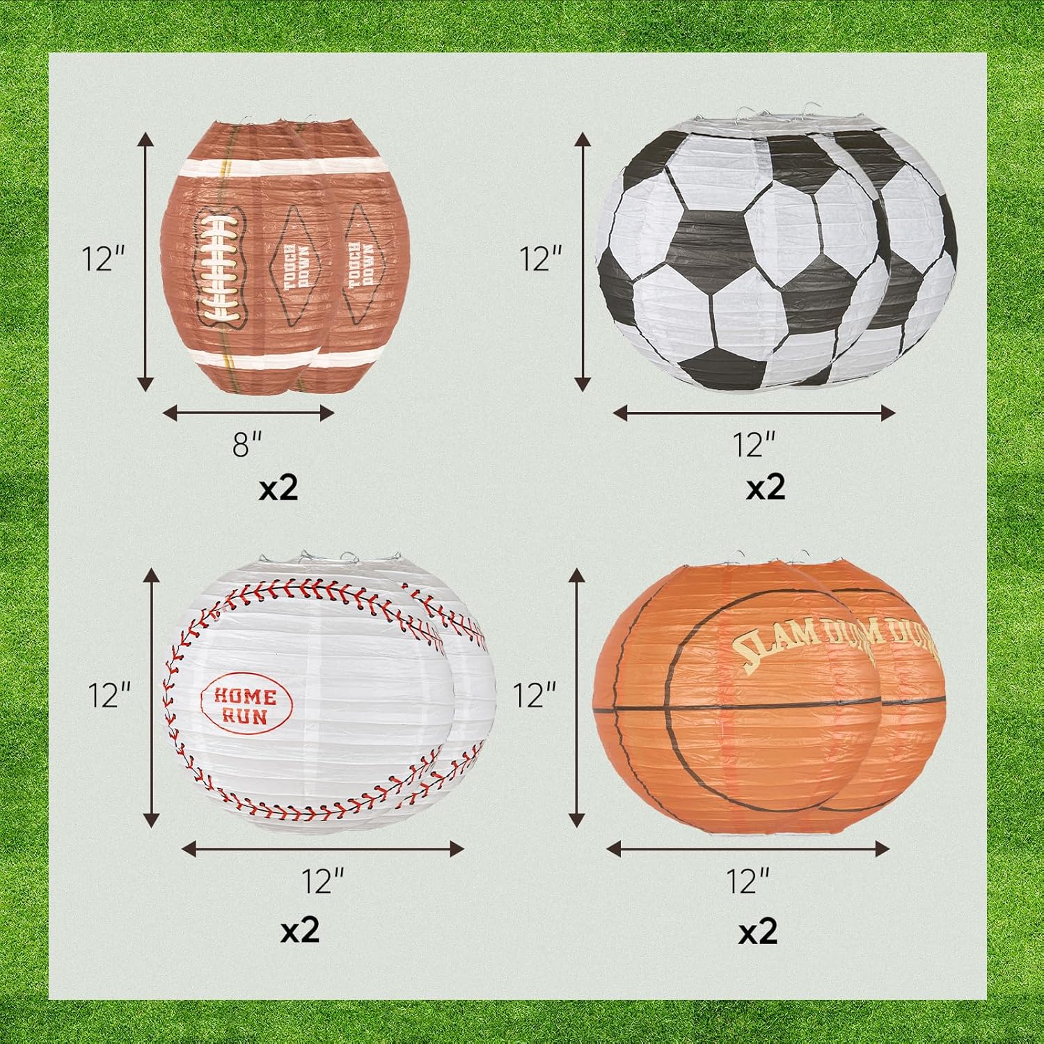 UNIQOOO 8Pcs Sports Paper Lanterns Party Decoration Set