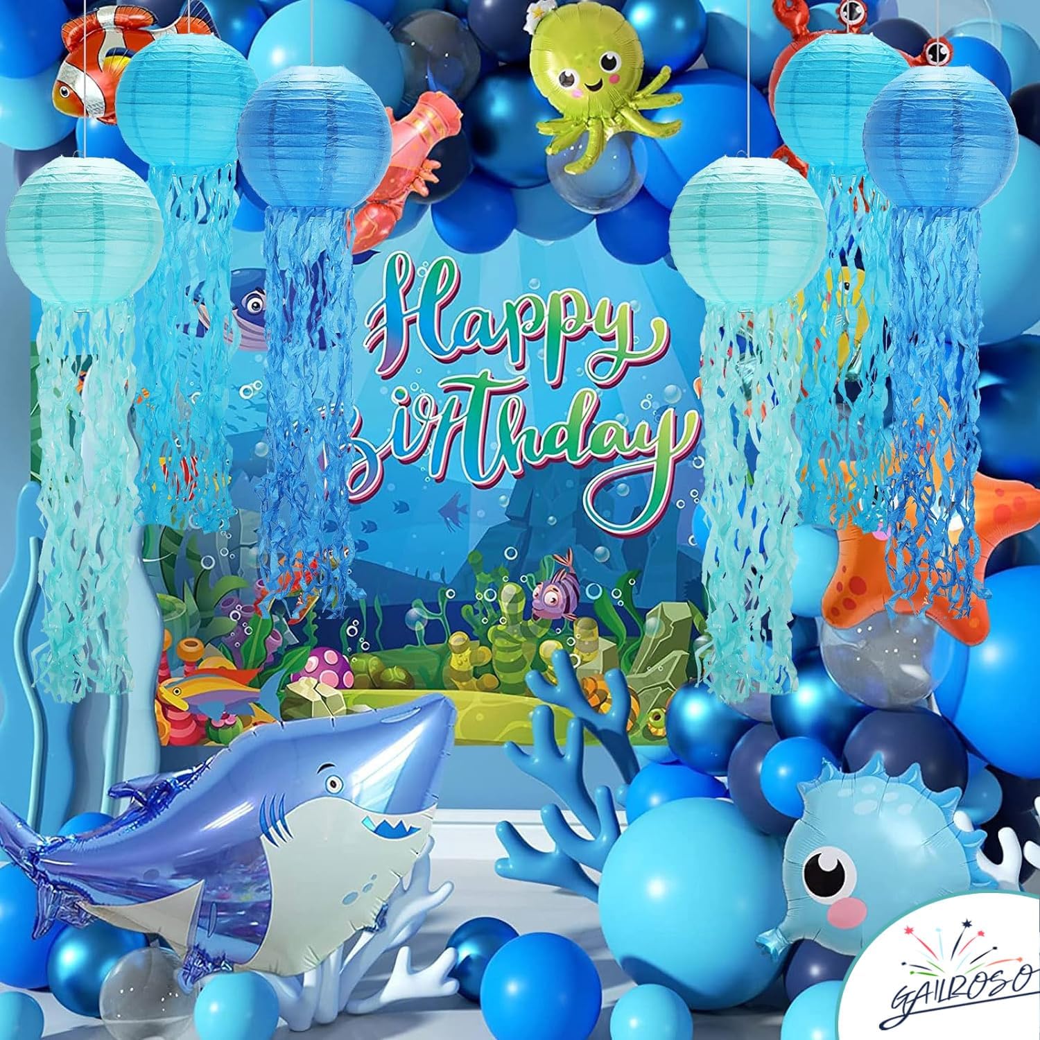 GAILROSO Jellyfish Paper Lanterns 6Pack Blue 8Inch 1