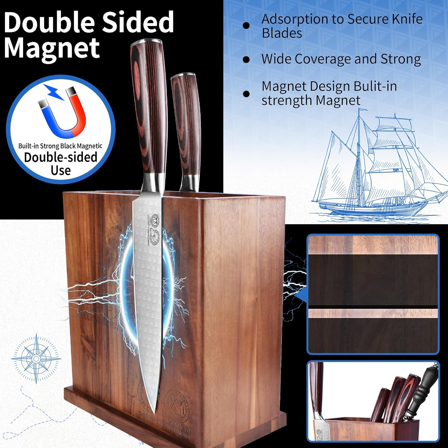 XYJ Magnetic Knife Block Holder Double Side Storage 1