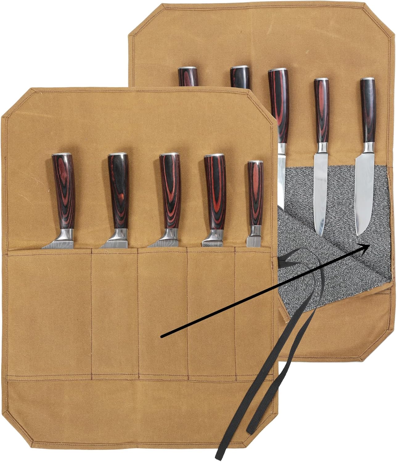 Denifiter Knife Roll Case with 5 Pockets - Durable Waxed Canvas