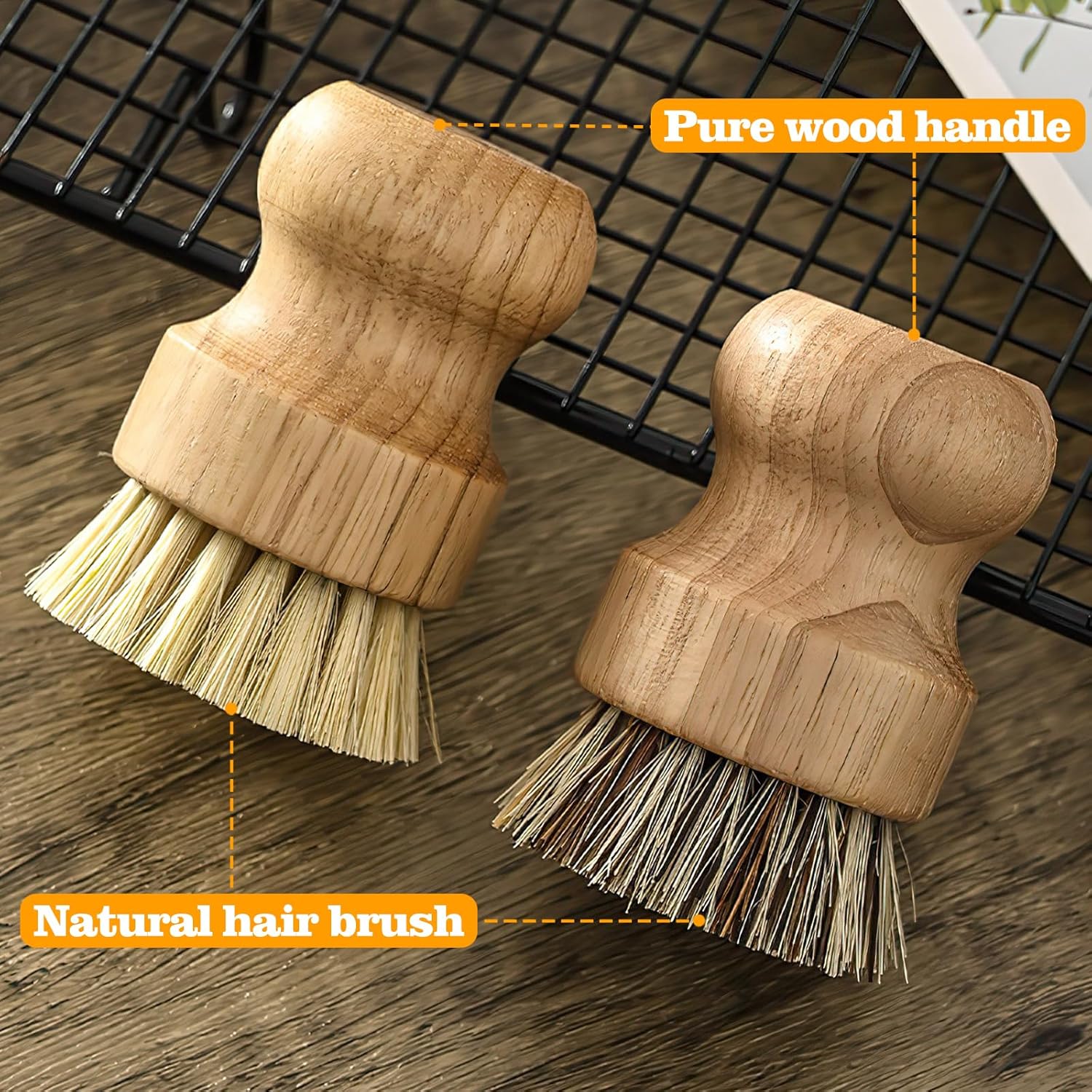 Nokiils 2 Pack Round Wooden Dish Brush Set